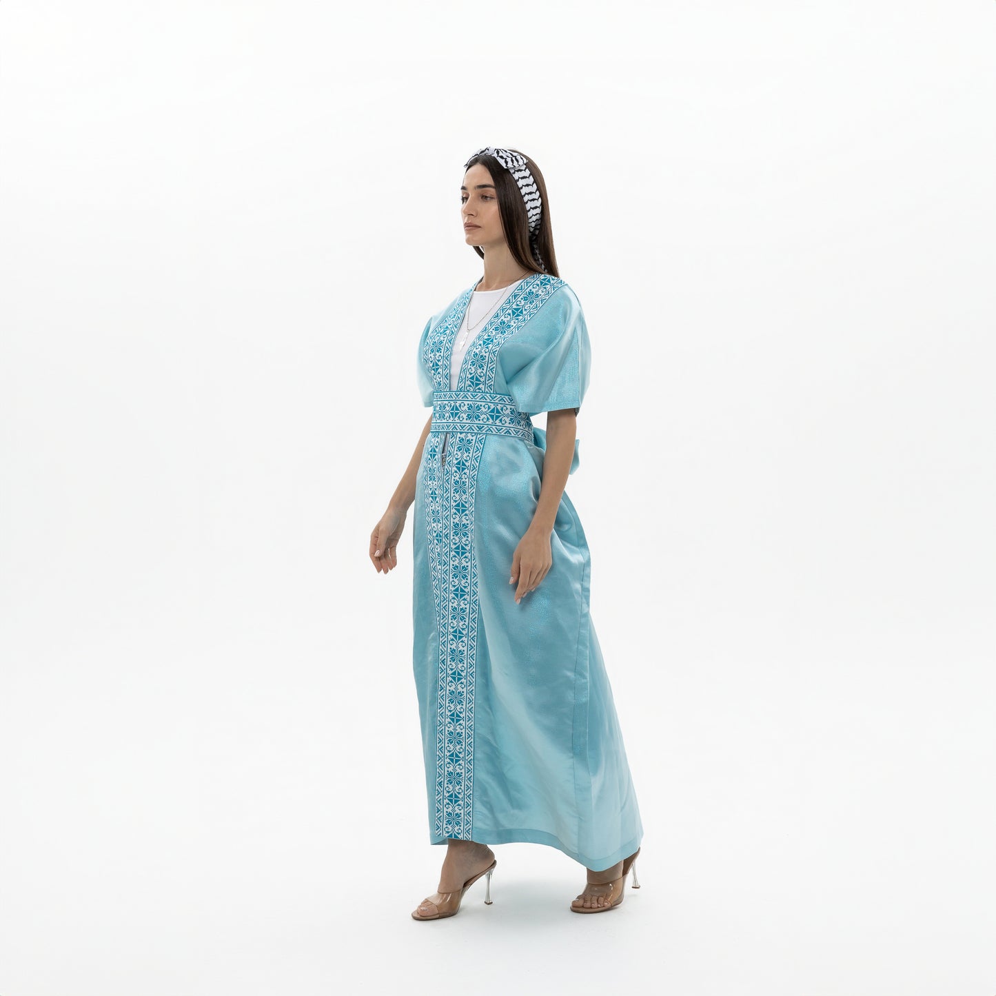 Light Blue Abaya with Tatreez Details