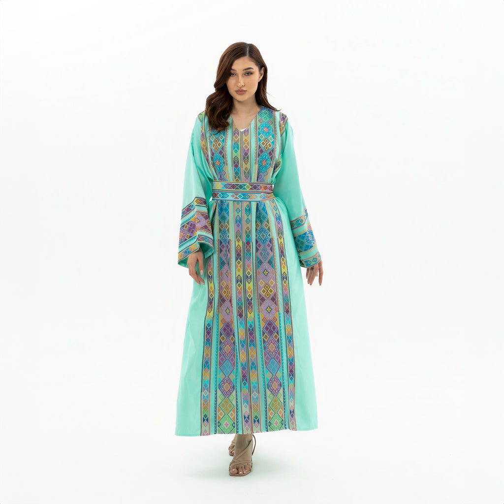 Adult Turquoise Kaftan with Tatreez Details