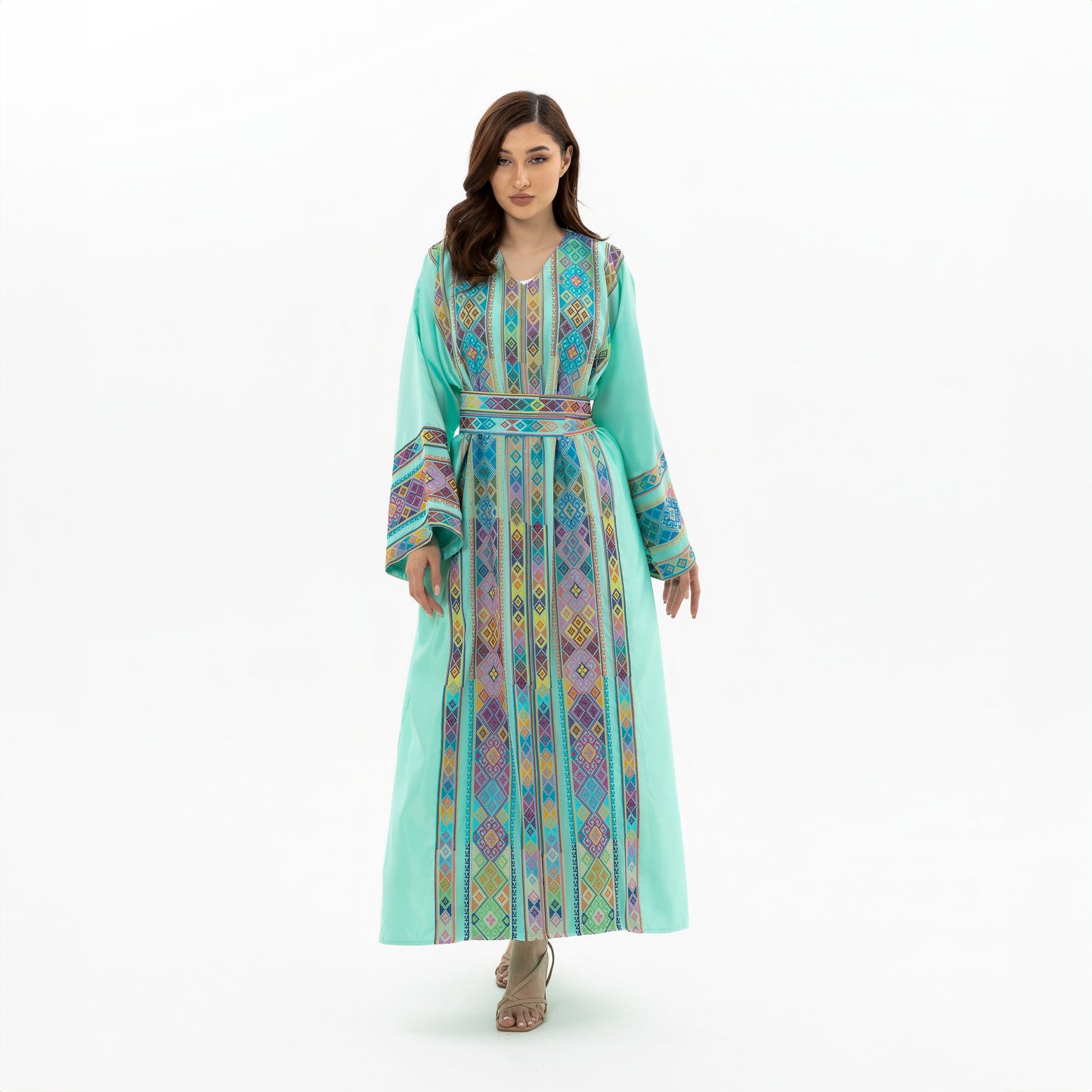 Adult Turquoise Kaftan with Tatreez Details