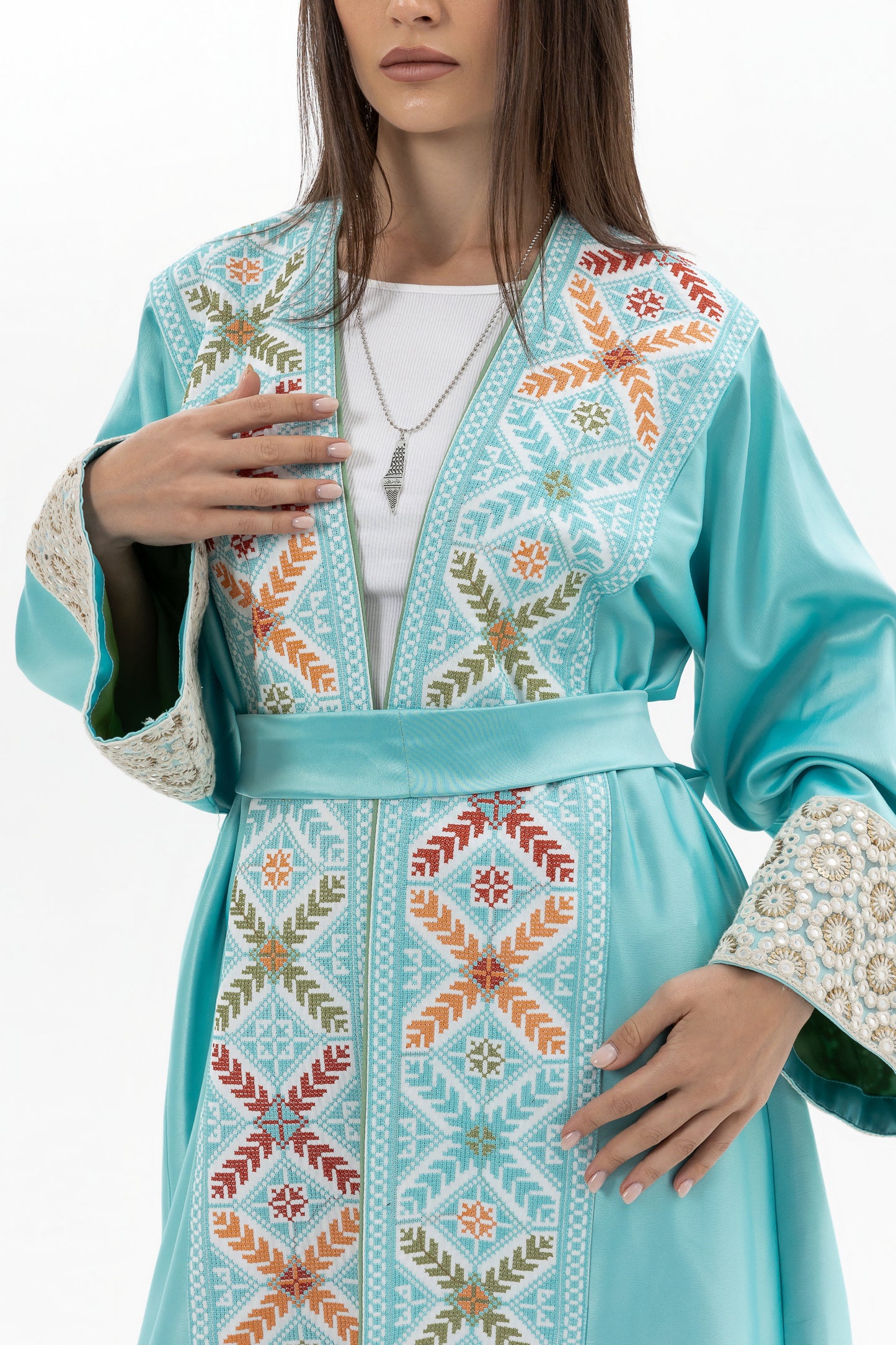 Blue Abaya with Colorful Tatreez