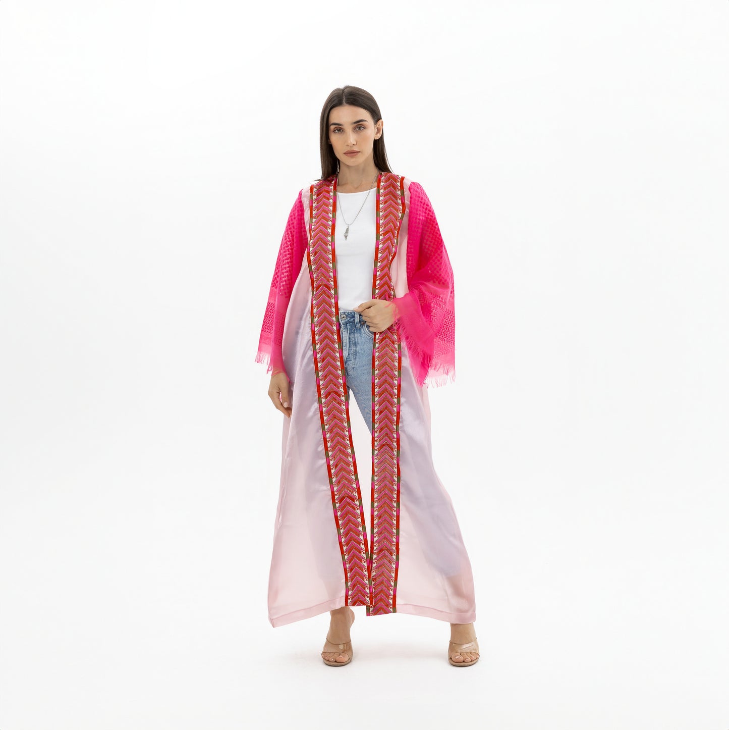 Adult Pink Abaya with Keffiyeh Sleeves