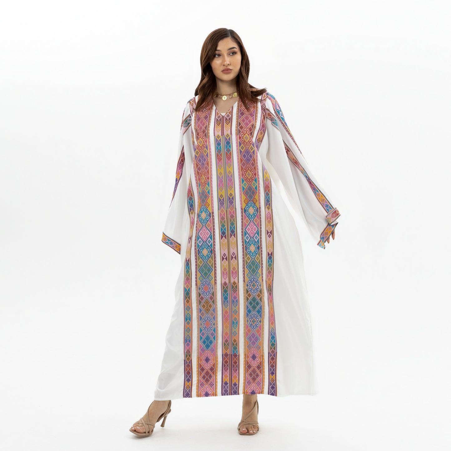 Adult White Kaftan with Tatreez