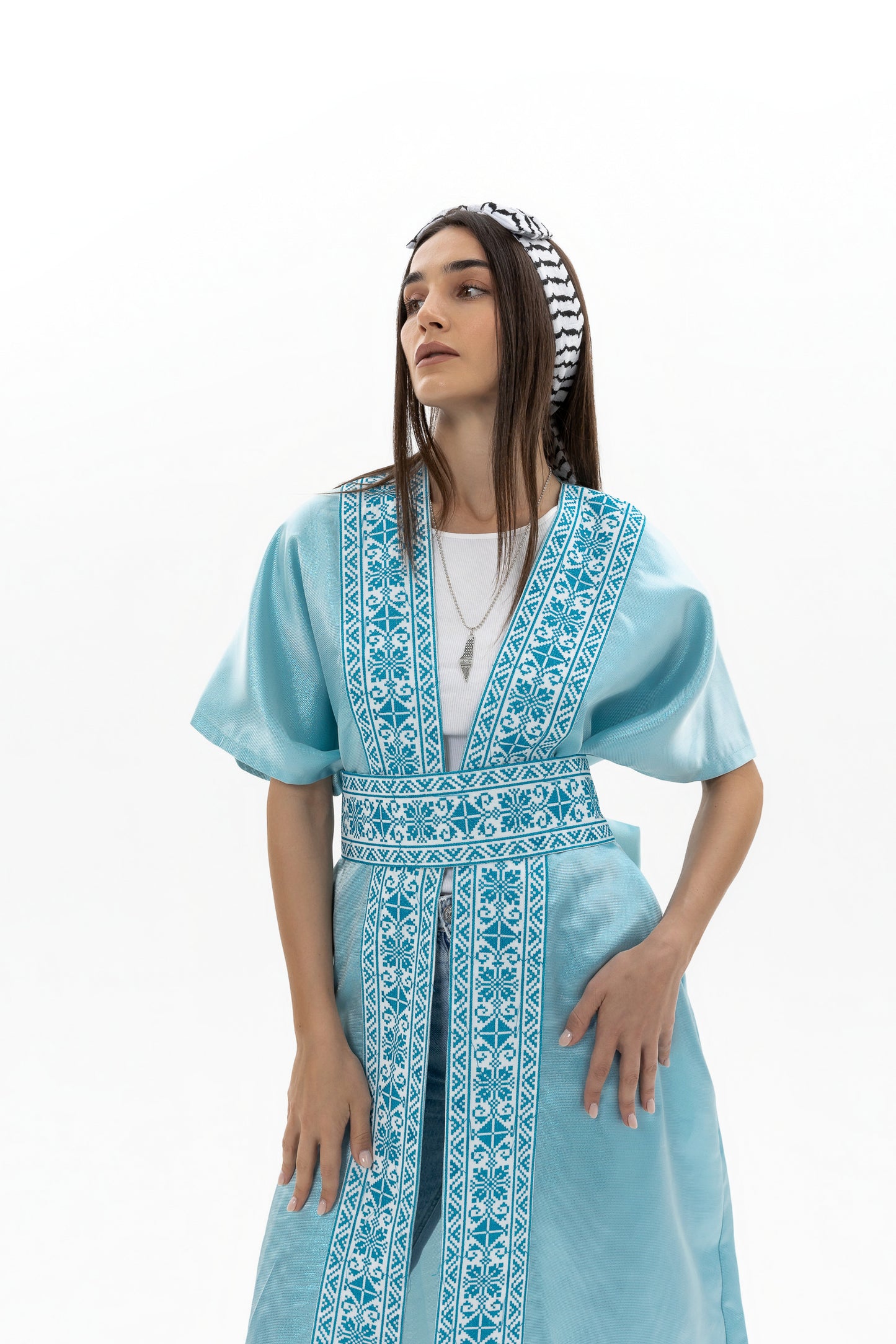 Light Blue Abaya with Tatreez Details