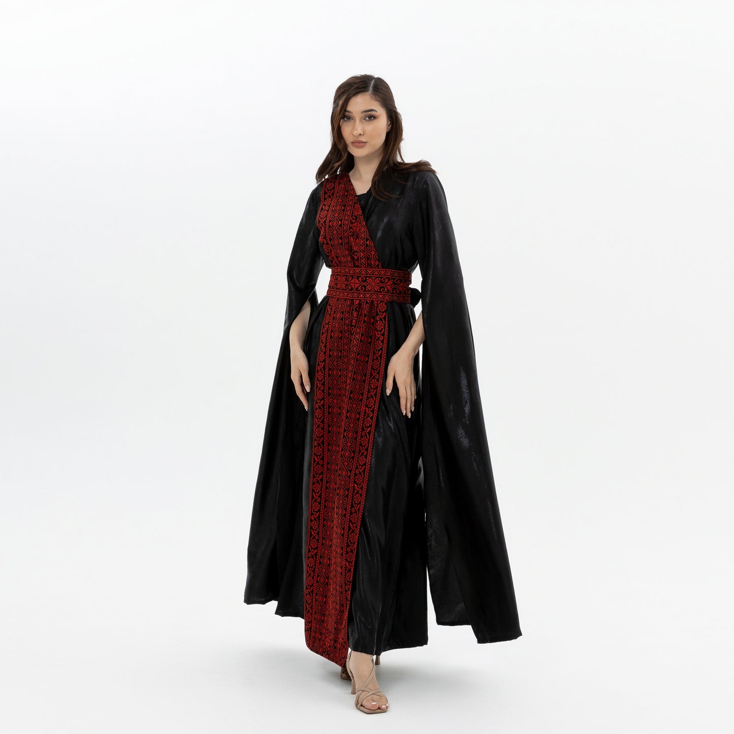 Black Abaya with Red Embroidery Details