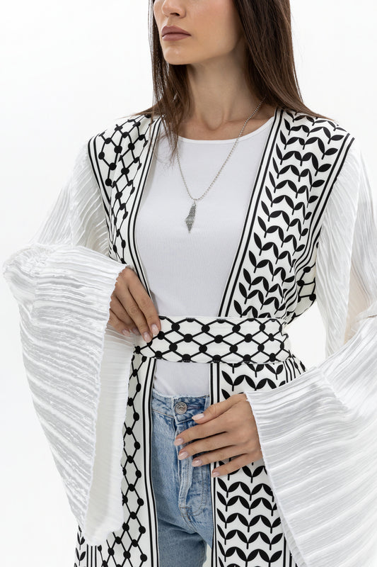 Keffiyeh Abaya with Pleated Sleeves