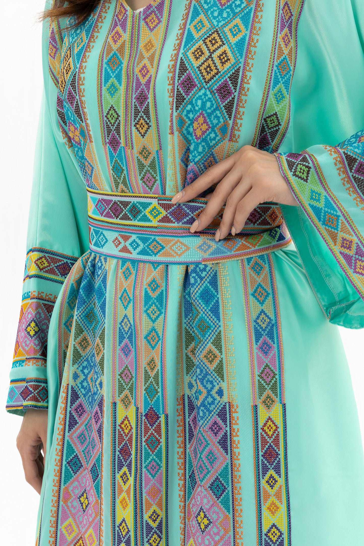 Adult Turquoise Kaftan with Tatreez Details