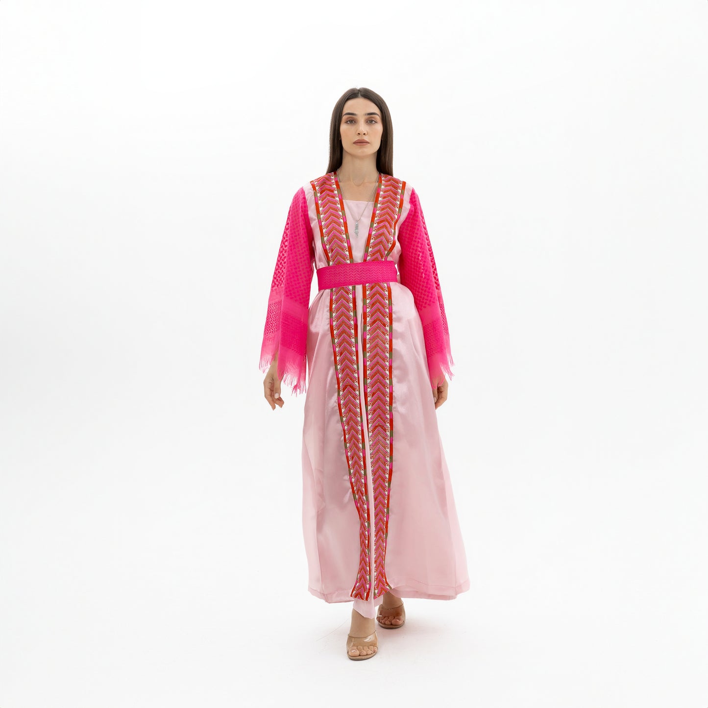 Adult Pink Abaya with Keffiyeh Sleeves