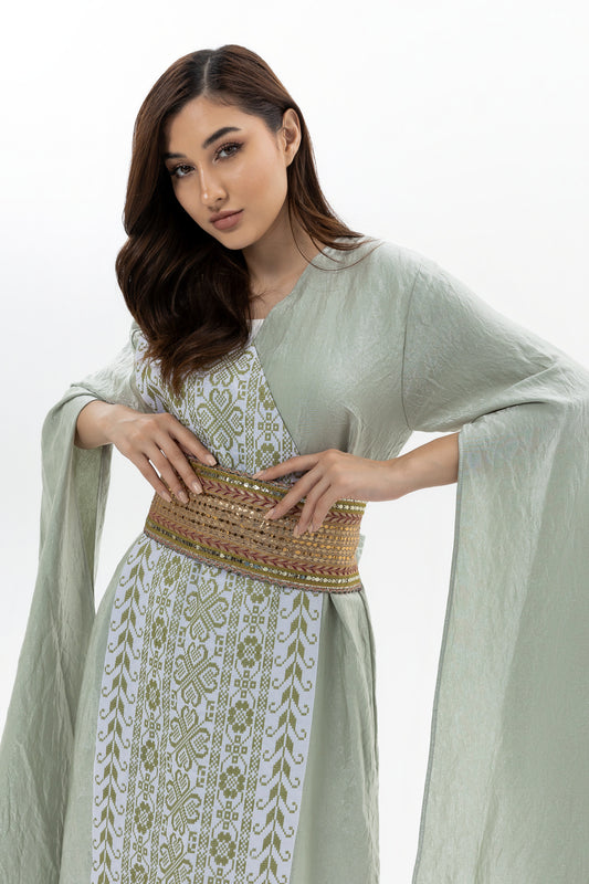 Mint Abaya with Embroidery Details