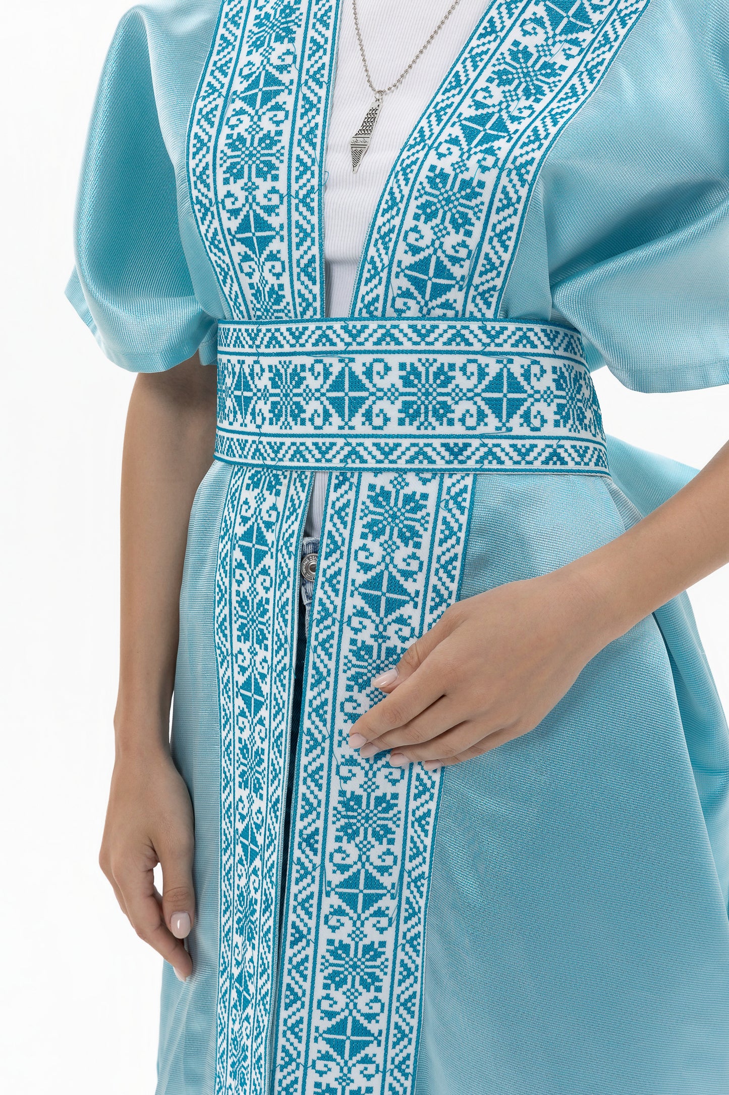 Light Blue Abaya with Tatreez Details