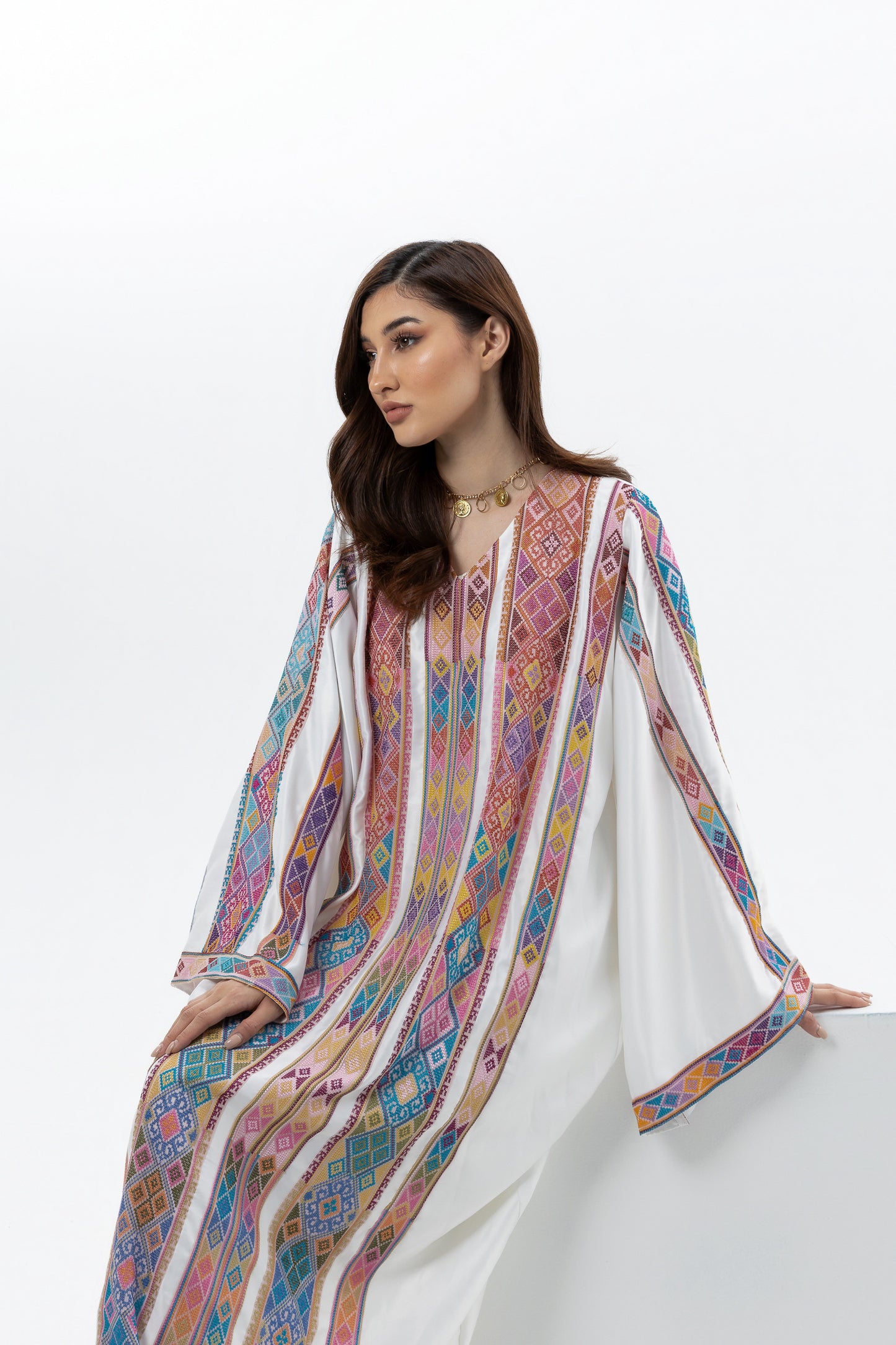 Adult White Kaftan with Tatreez