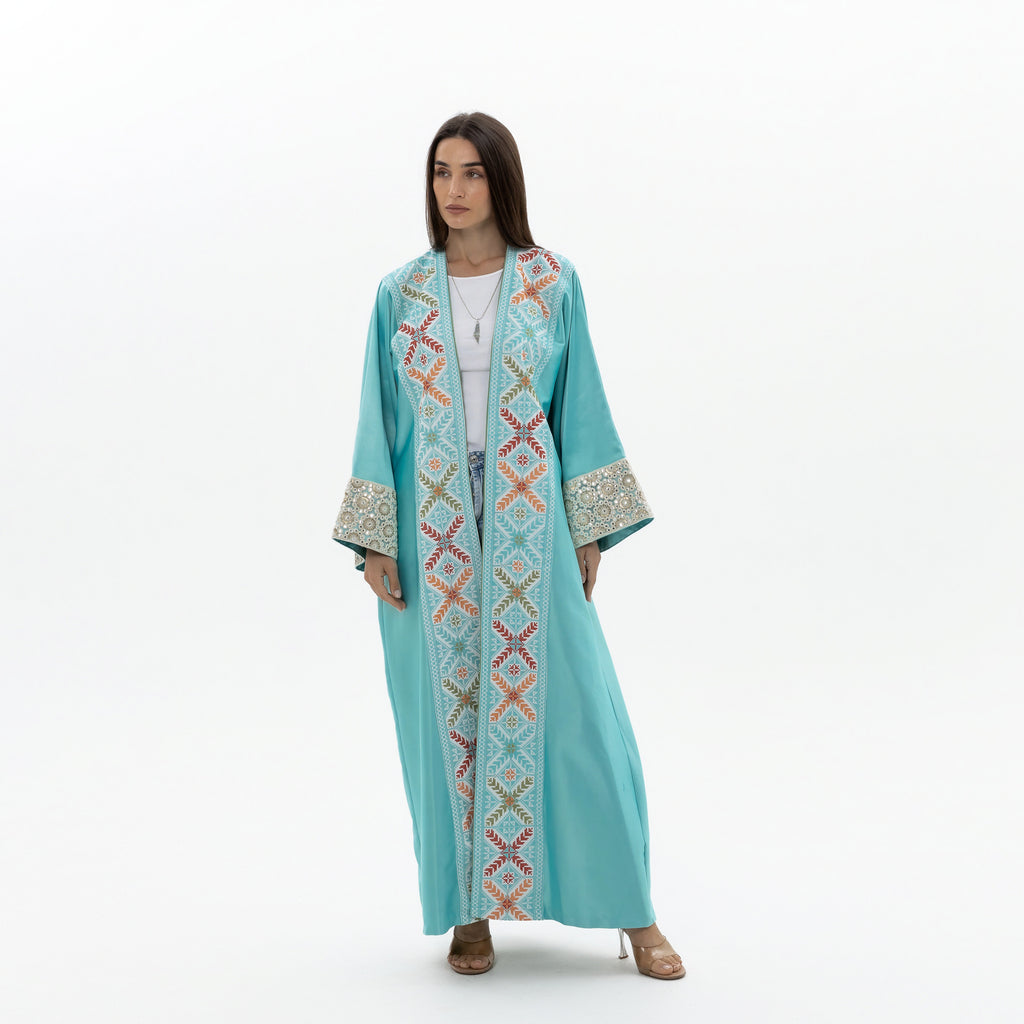 Blue Abaya with Colorful Tatreez
