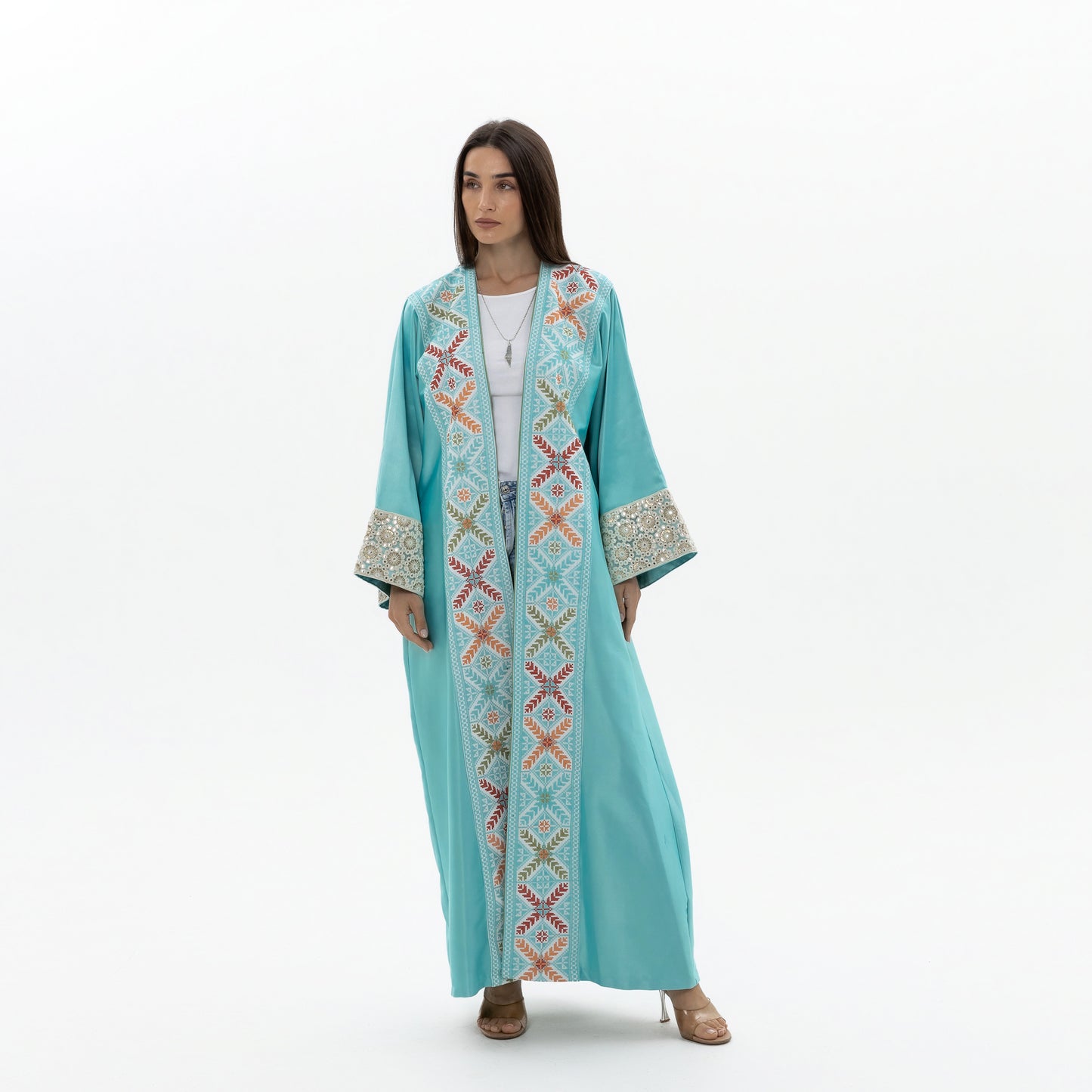 Blue Abaya with Colorful Tatreez