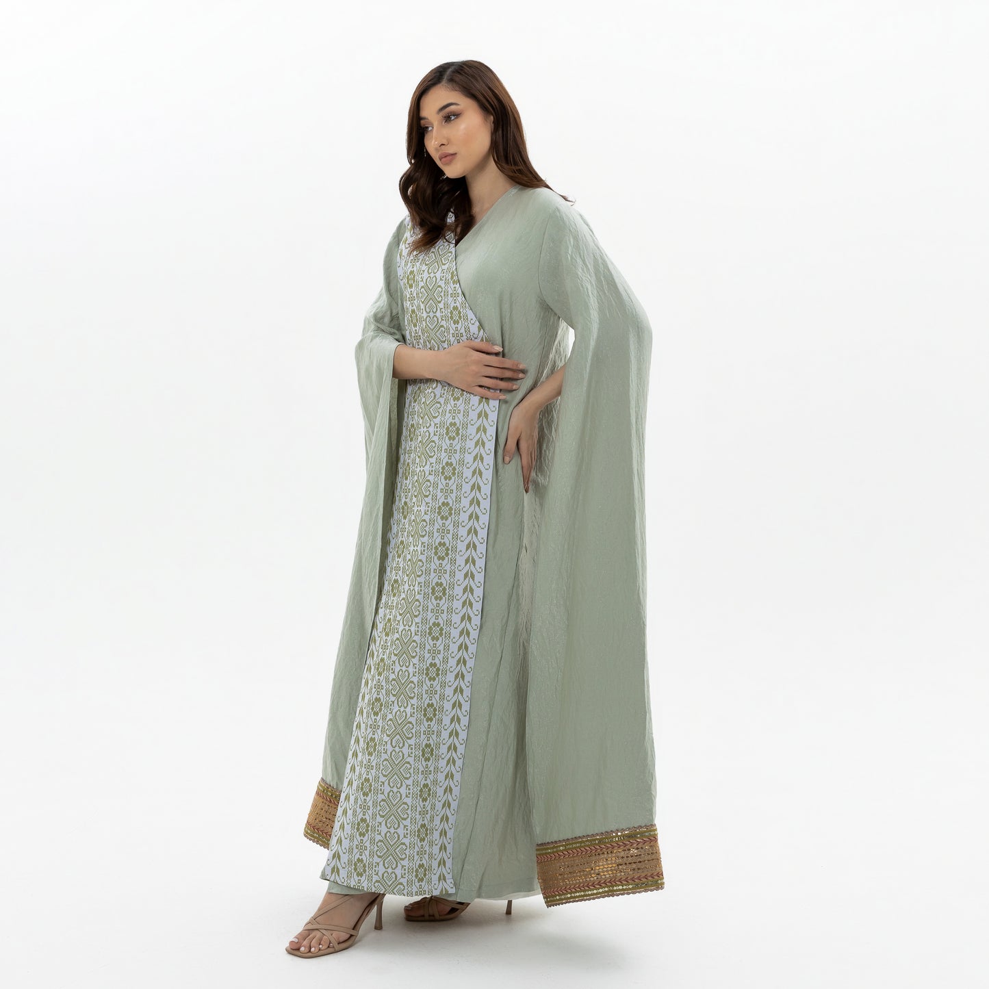 Mint Abaya with Embroidery Details