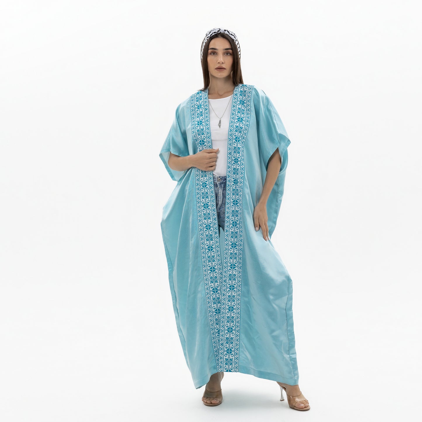 Light Blue Abaya with Tatreez Details