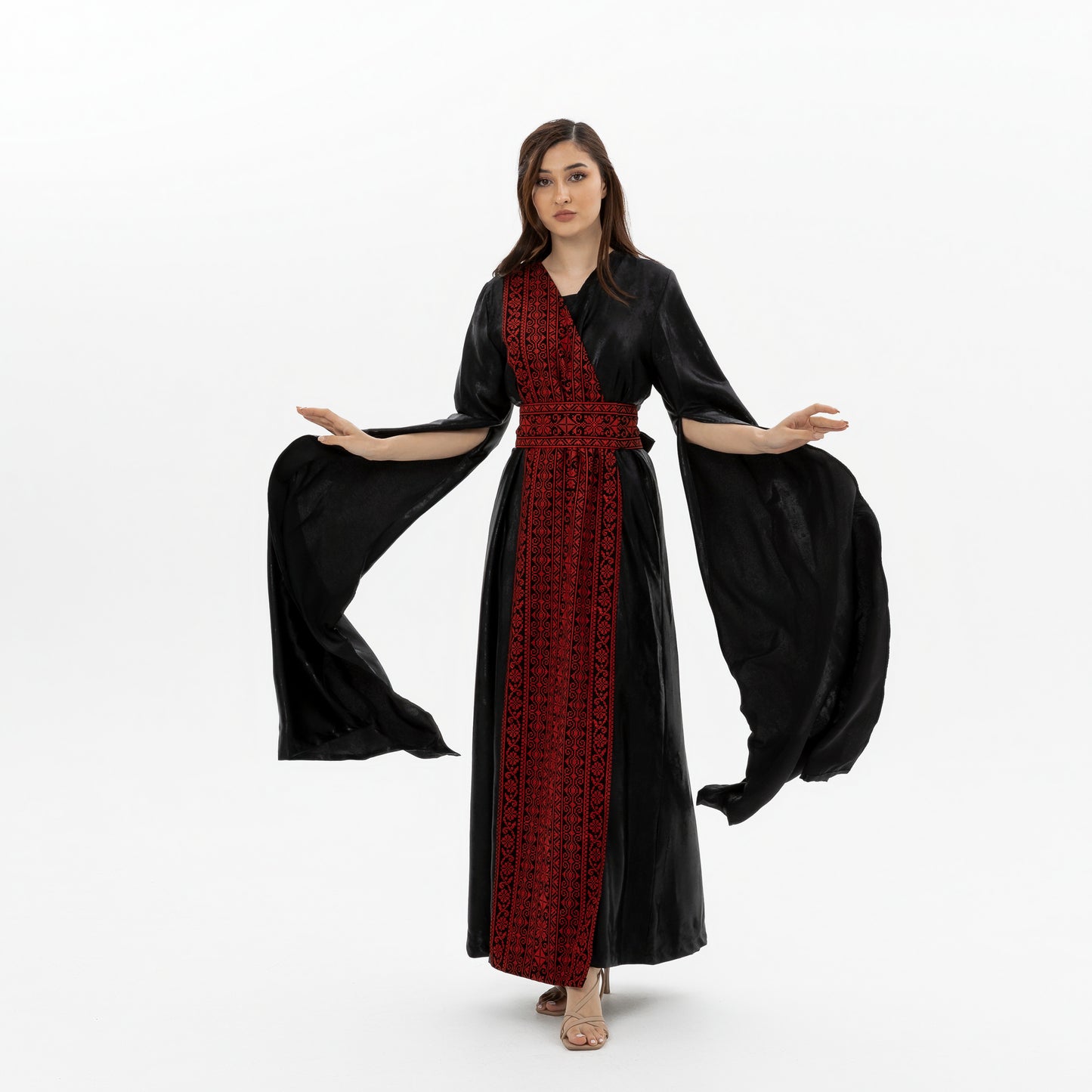 Black Abaya with Red Embroidery Details