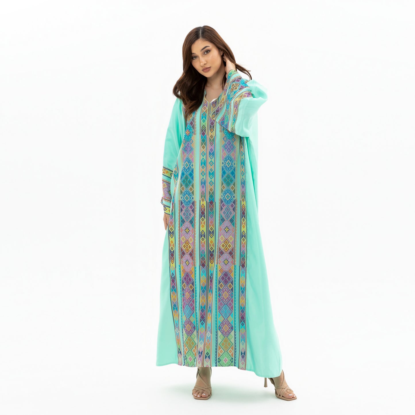 Adult Turquoise Kaftan with Tatreez Details