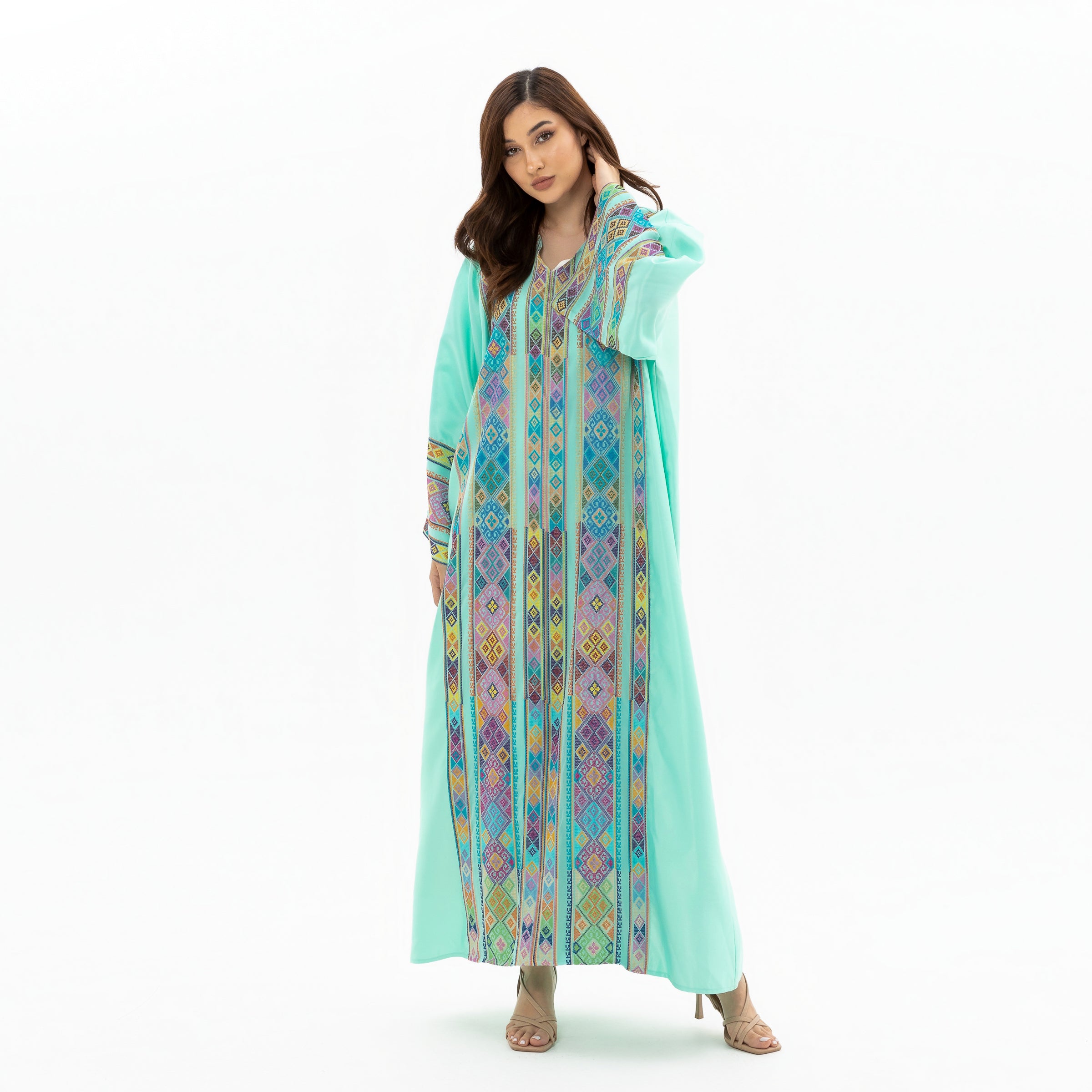 Adult Turquoise Kaftan with Tatreez Details