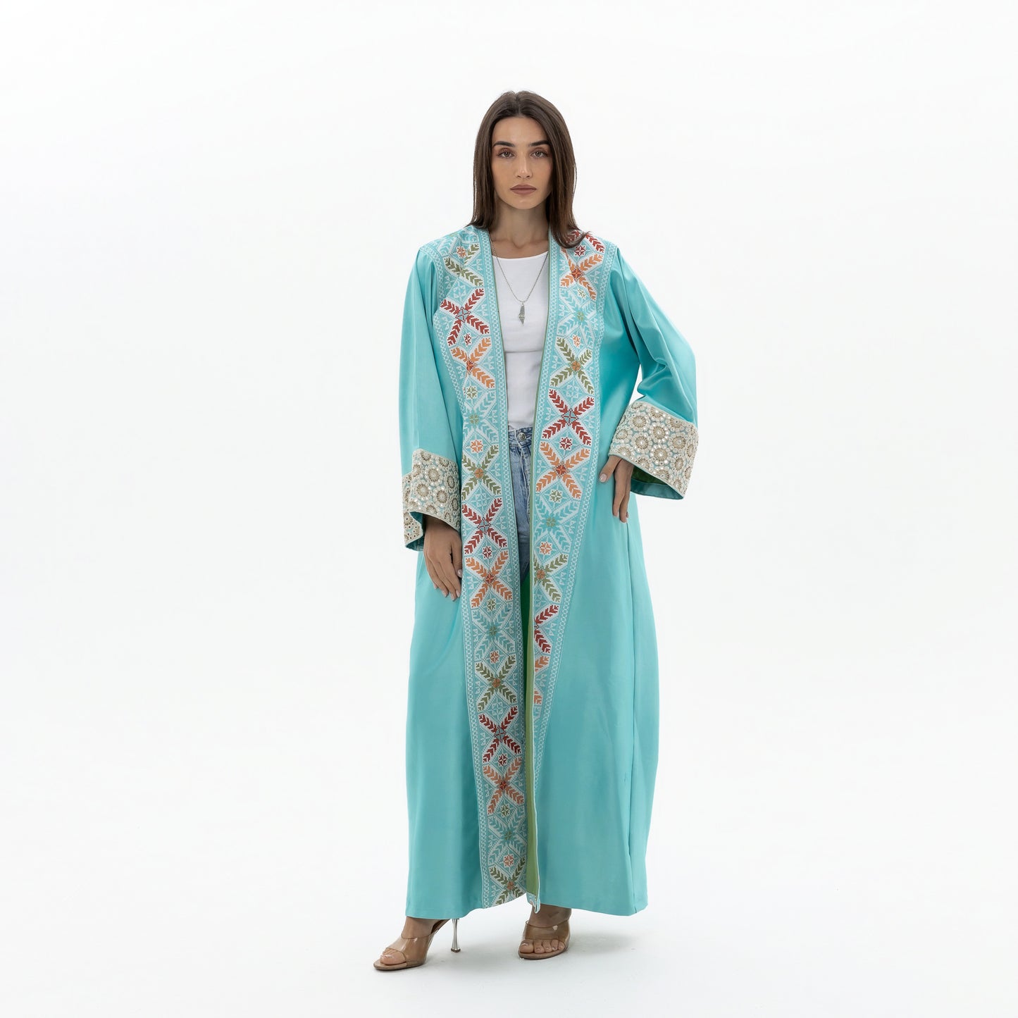 Blue Abaya with Colorful Tatreez