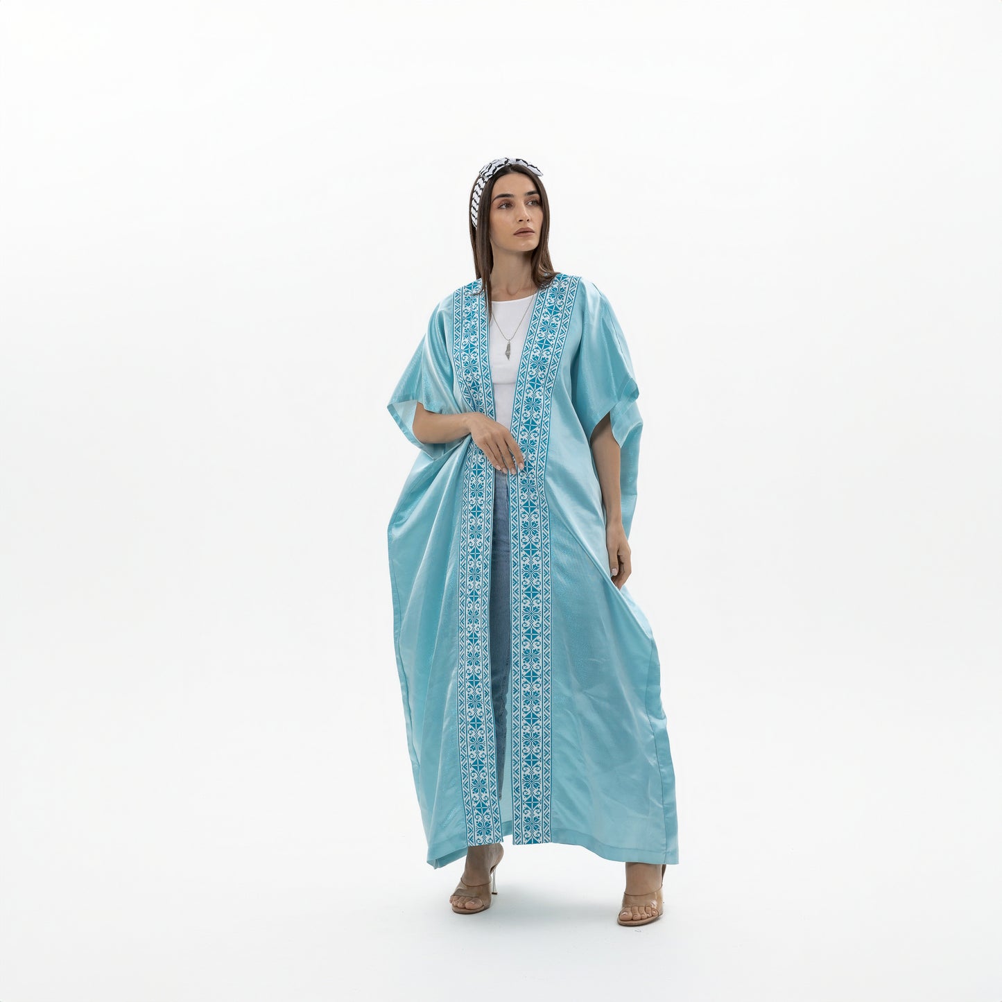 Light Blue Abaya with Tatreez Details