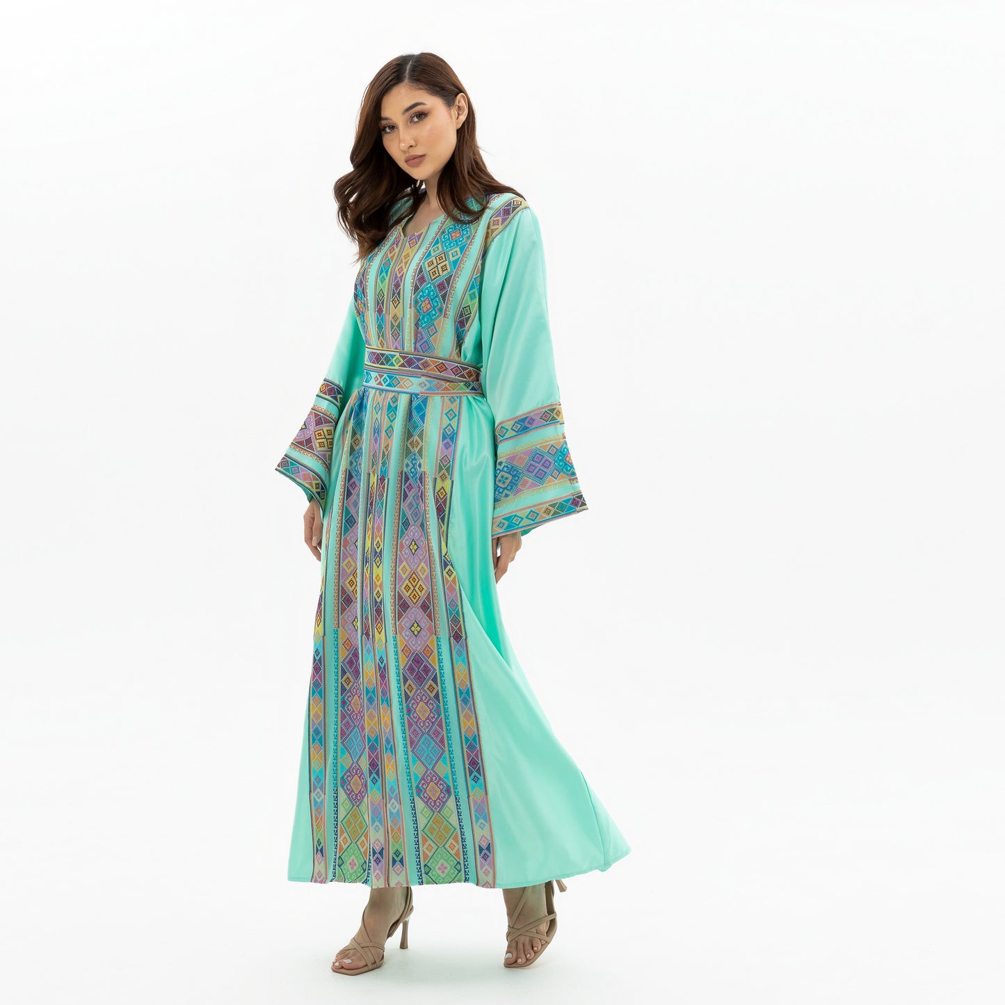 Adult Turquoise Kaftan with Tatreez Details