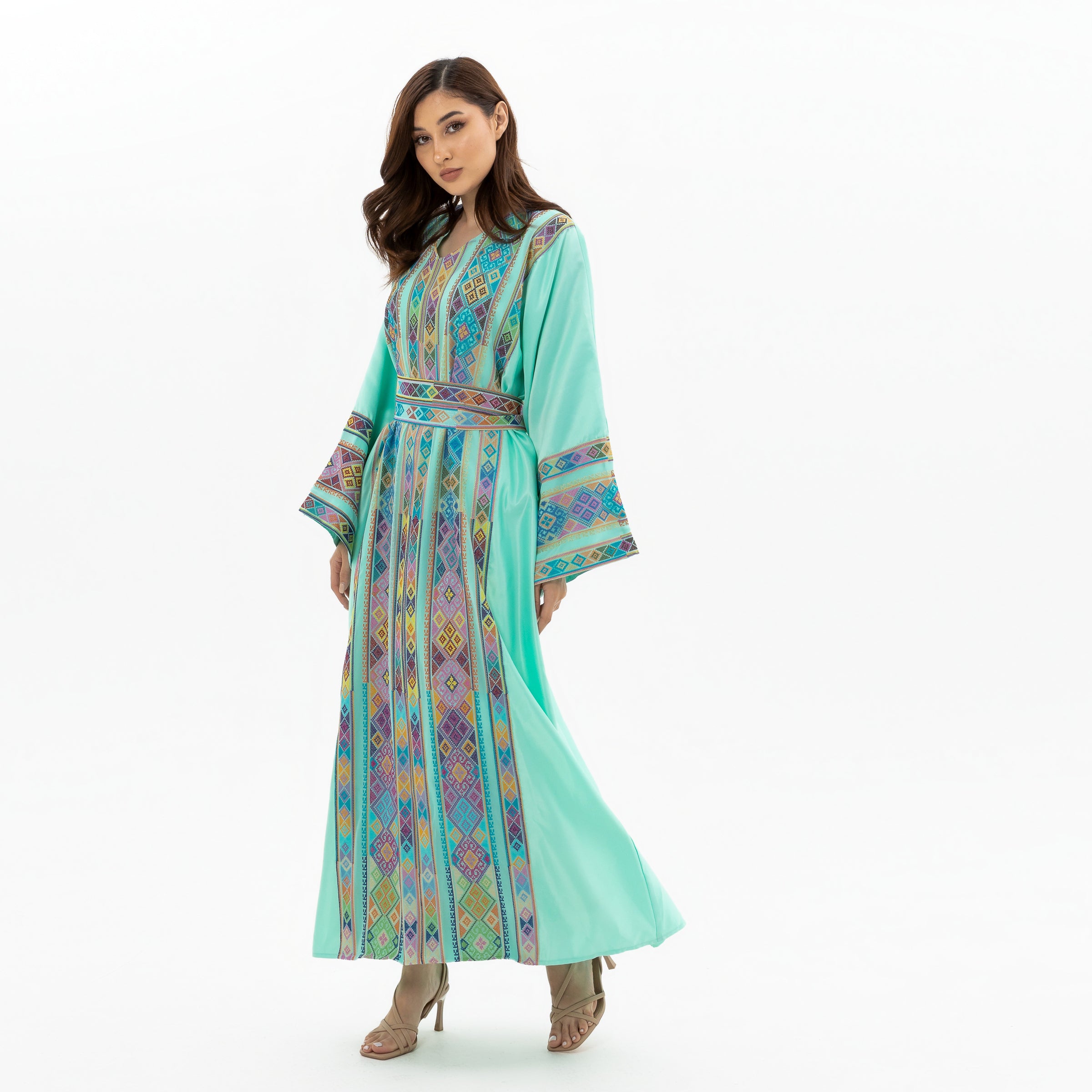 Adult Turquoise Kaftan with Tatreez Details