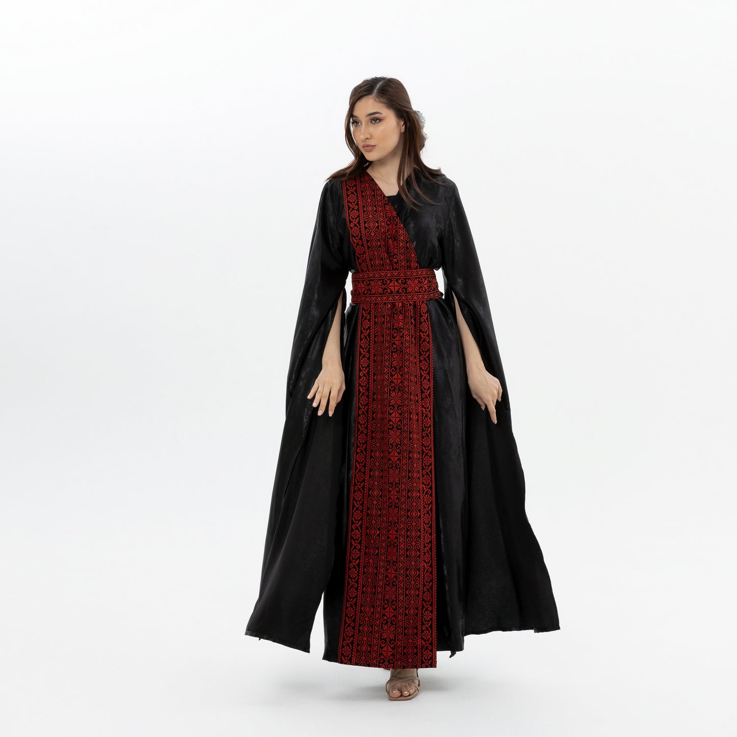 Black Abaya with Red Embroidery Details