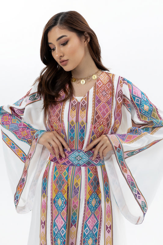 Adult White Kaftan with Tatreez