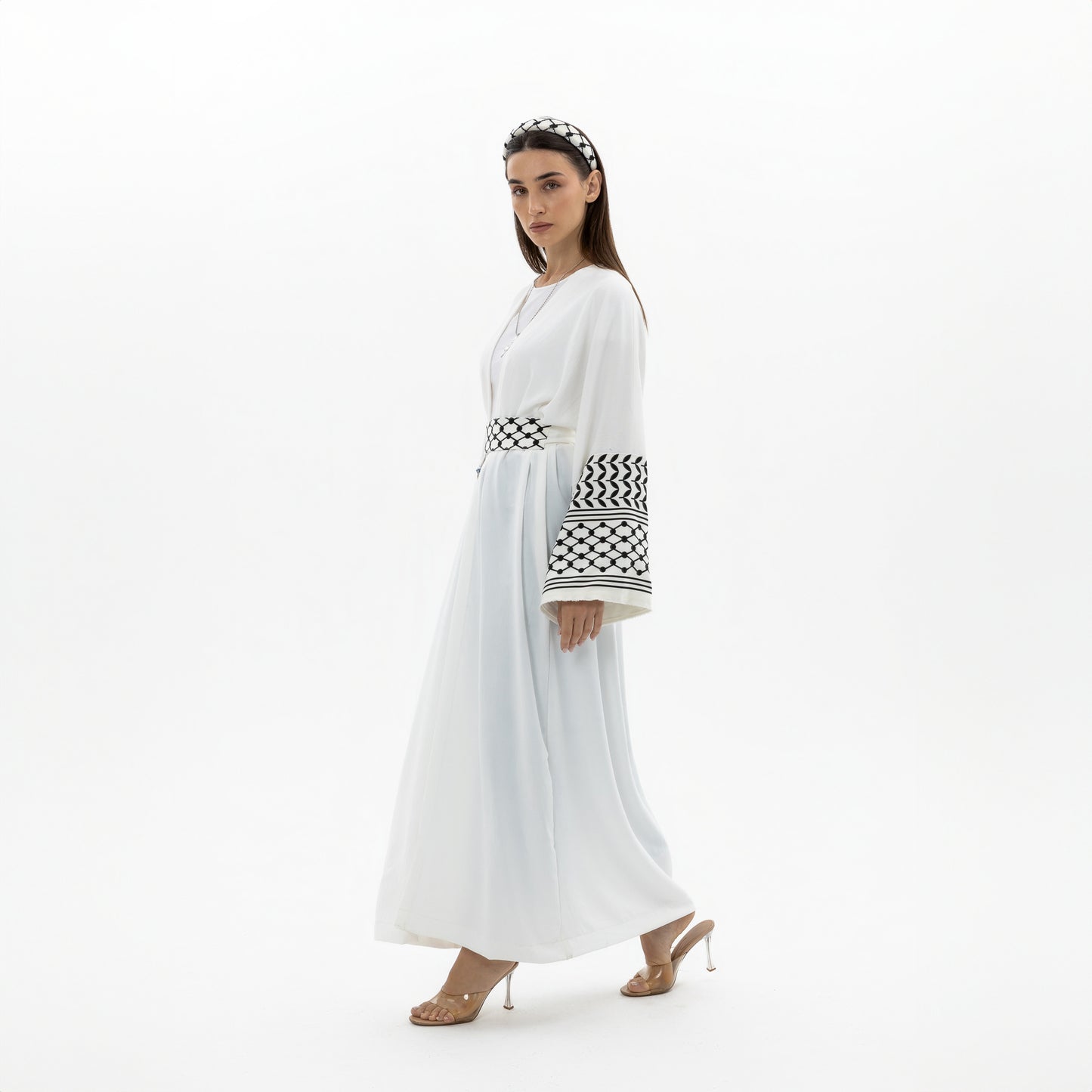 White Abaya with Keffiyeh Sleeves