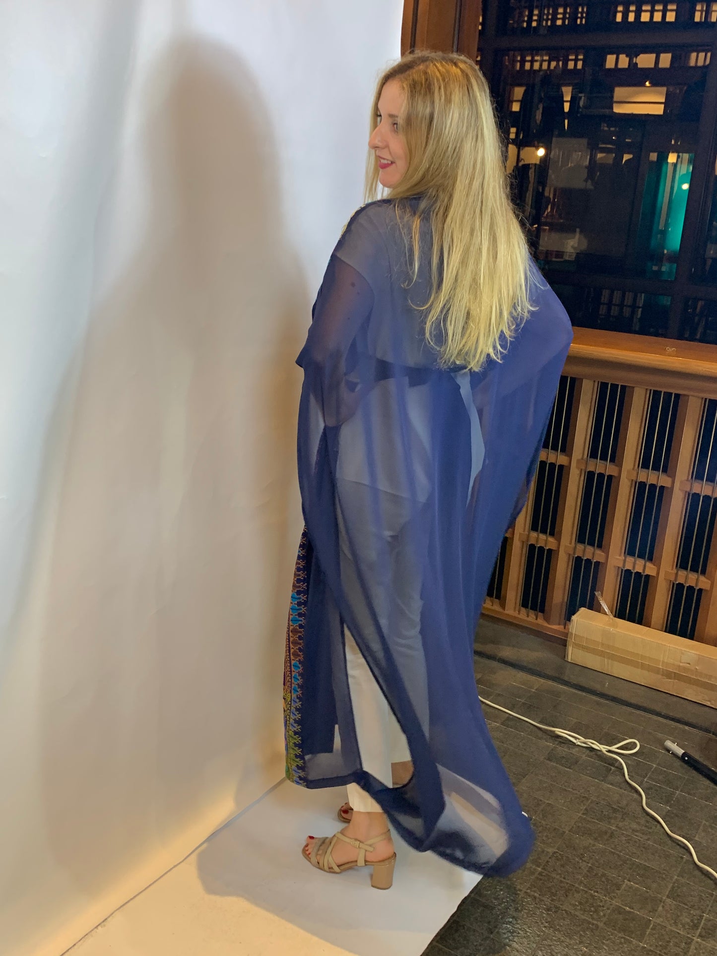 Navy Blue Tatreez Chiffon Cape