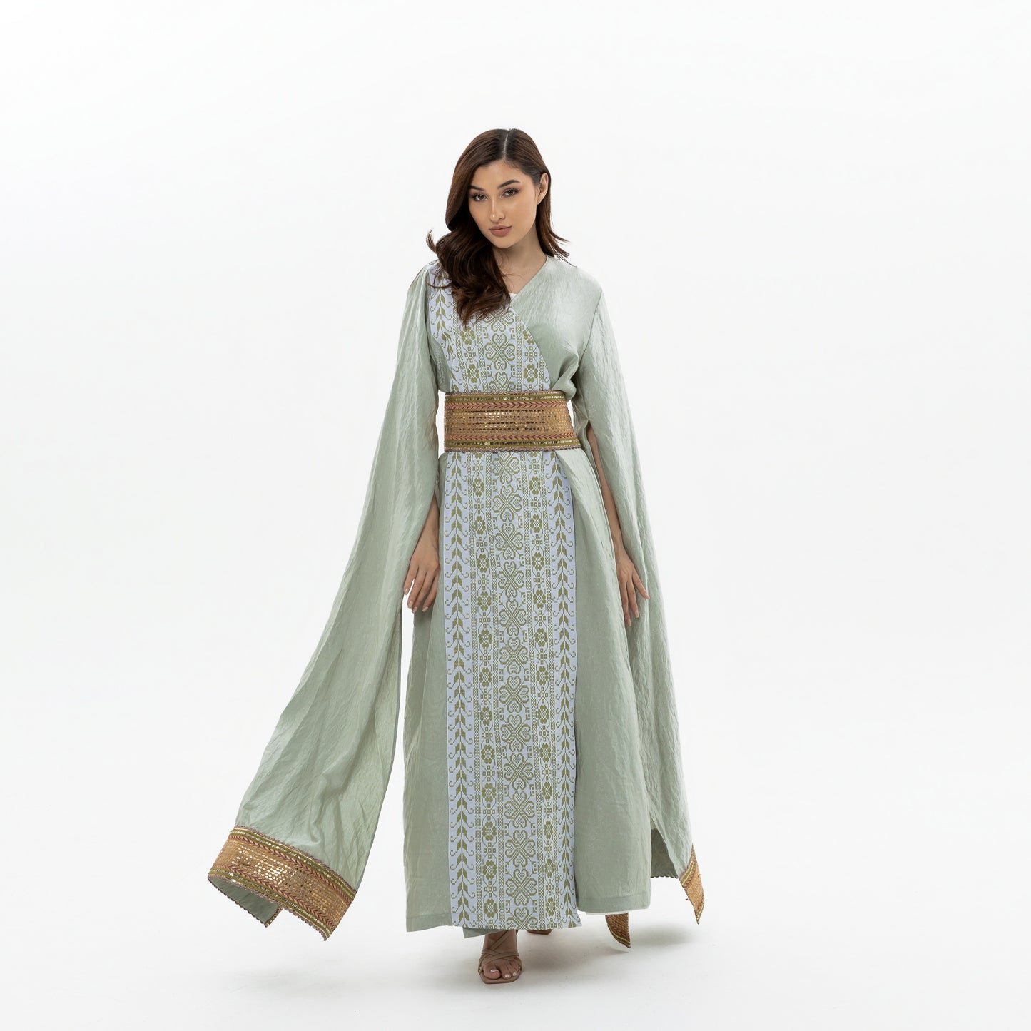 Mint Abaya with Embroidery Details