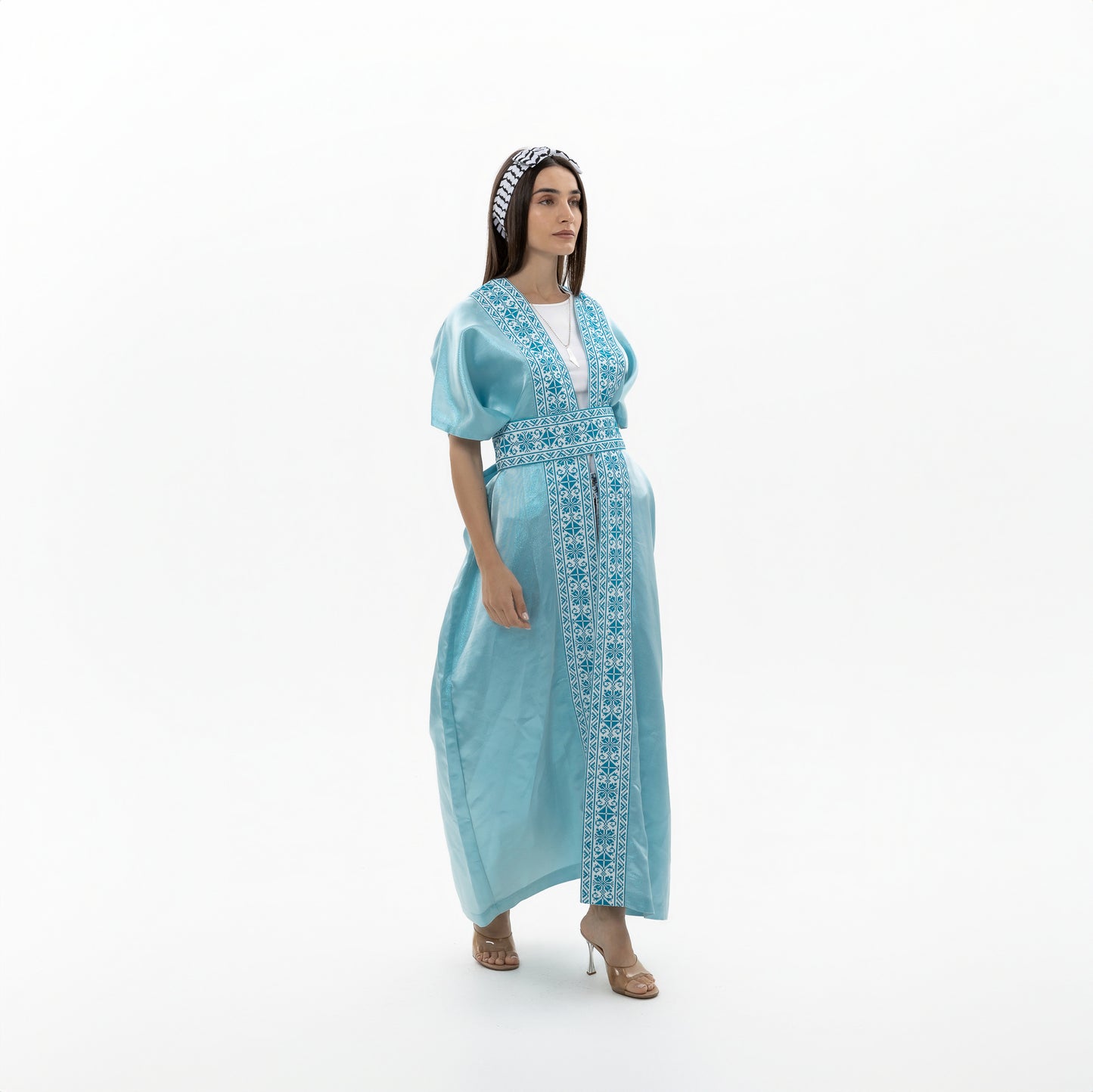 Light Blue Abaya with Tatreez Details