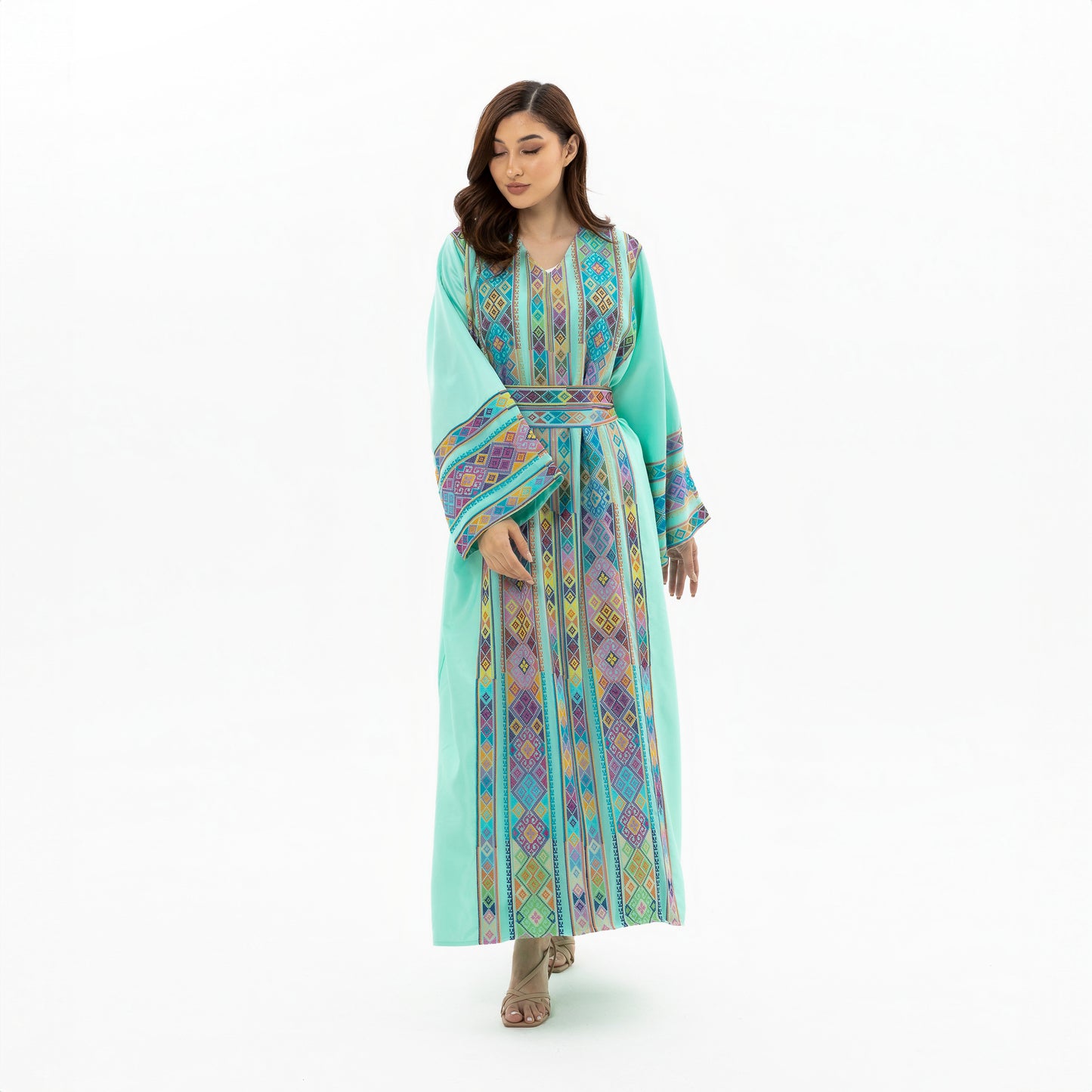 Adult Turquoise Kaftan with Tatreez Details