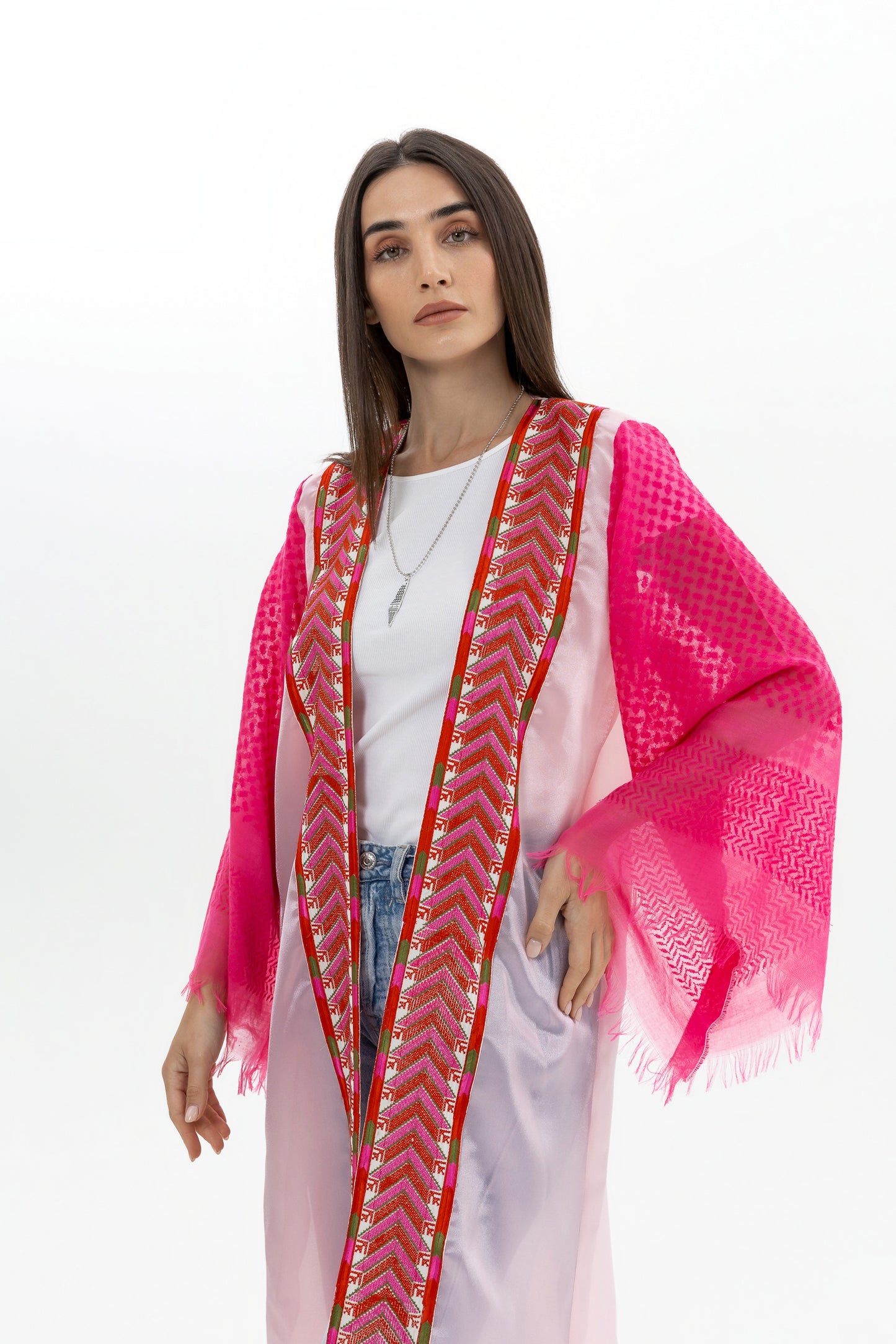 Adult Pink Abaya with Keffiyeh Sleeves