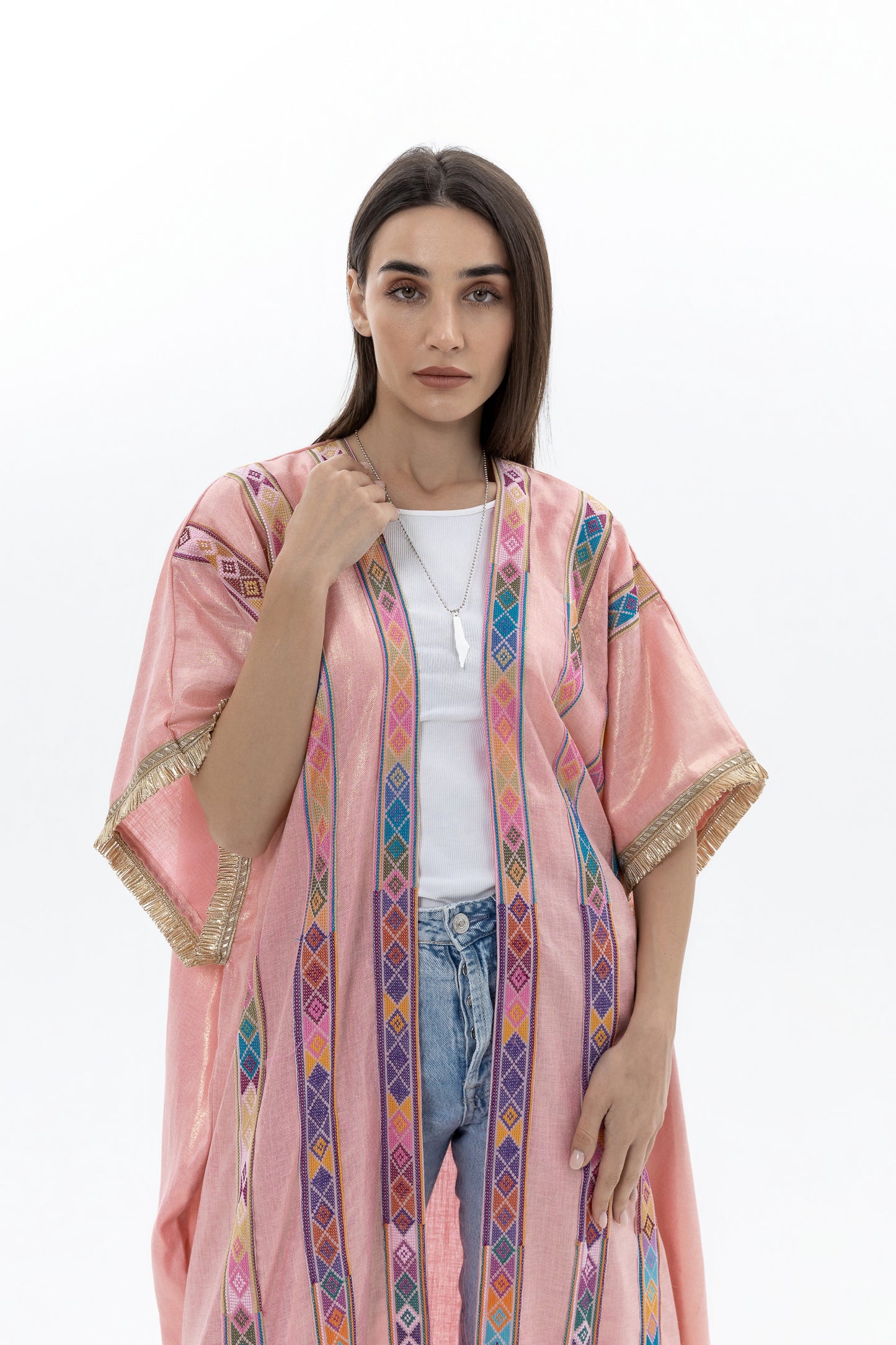 Pink Bisht with Colorful Tatreez