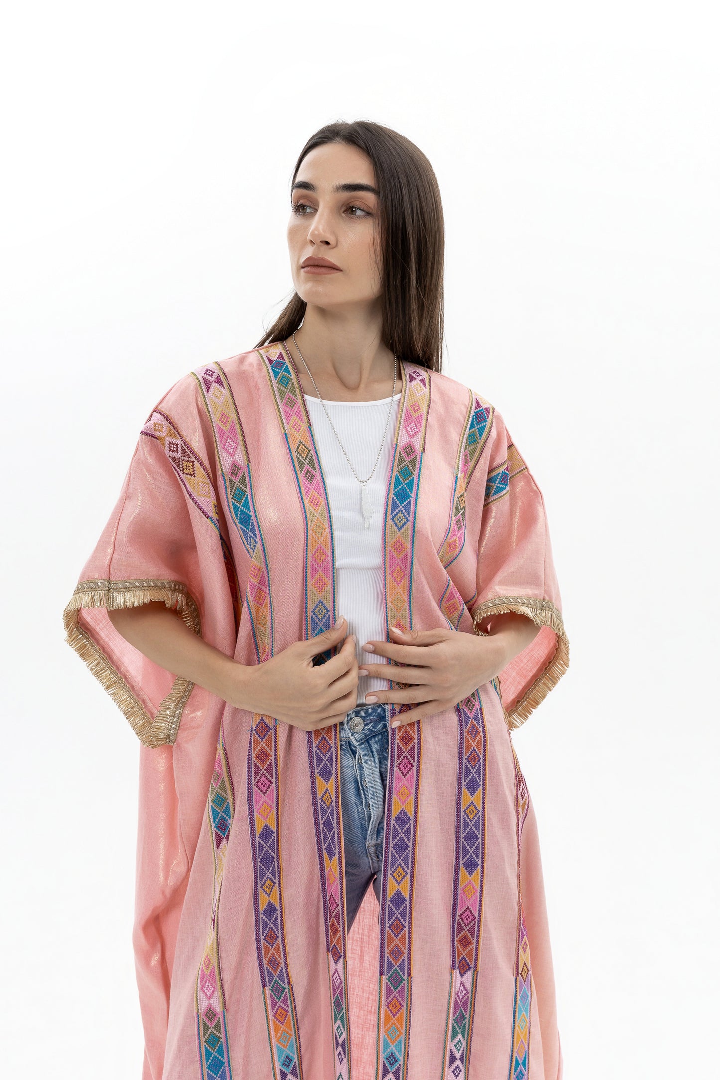 Pink Bisht with Colorful Tatreez