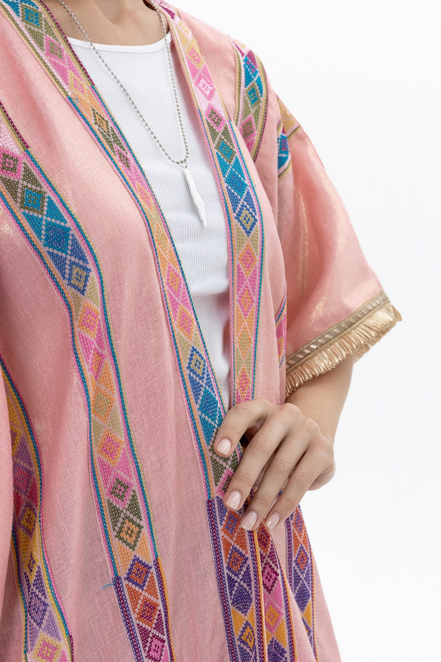 Pink Bisht with Colorful Tatreez