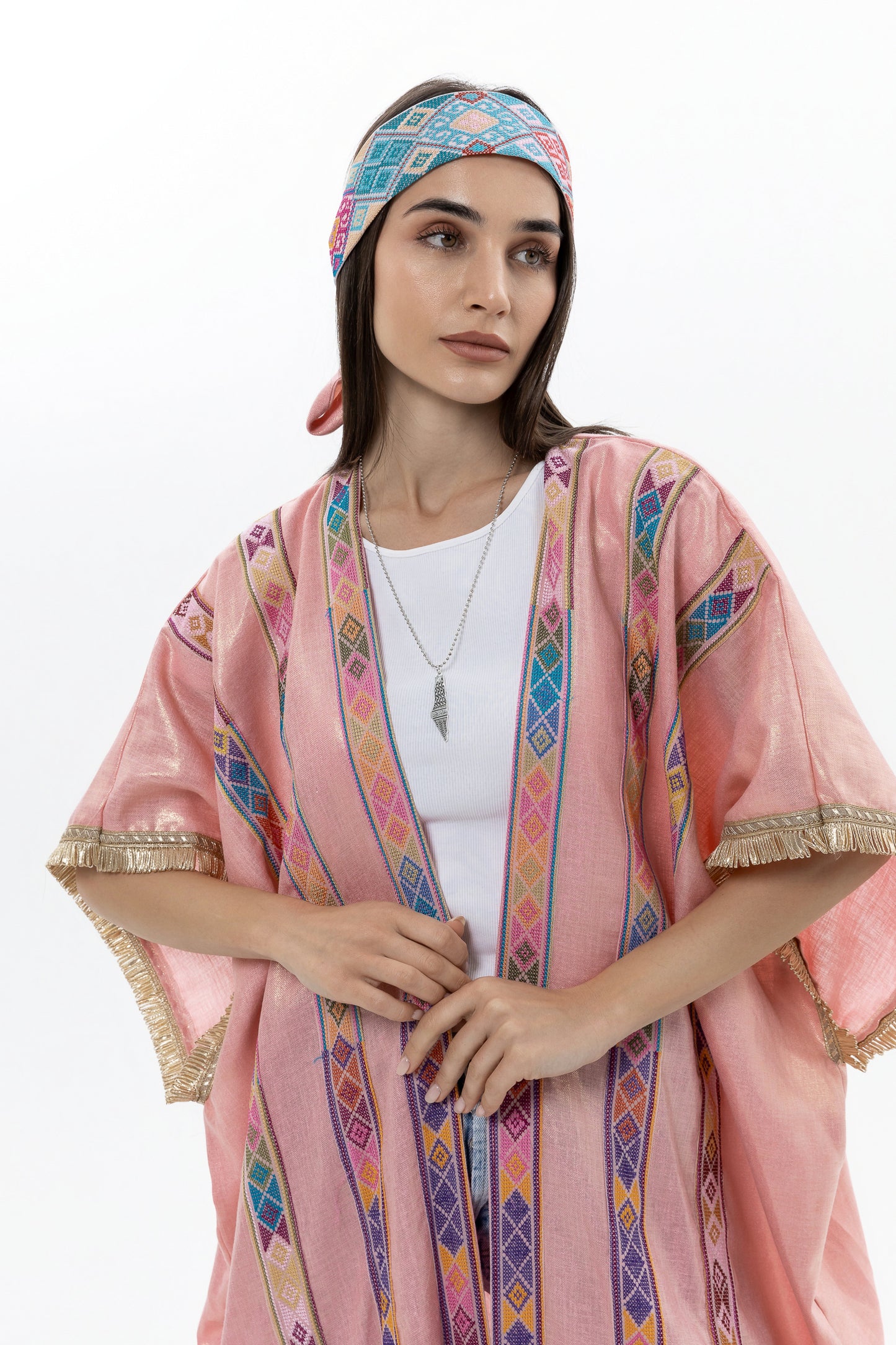 Pink Bisht with Colorful Tatreez