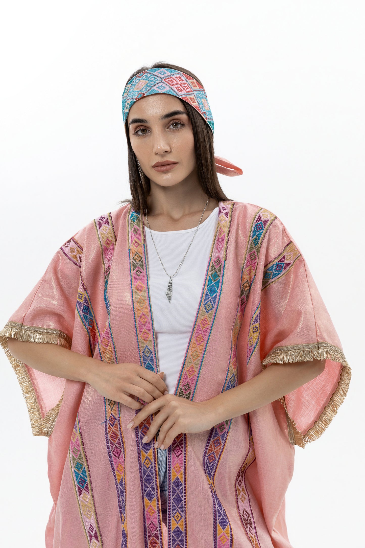 Pink Bisht with Colorful Tatreez