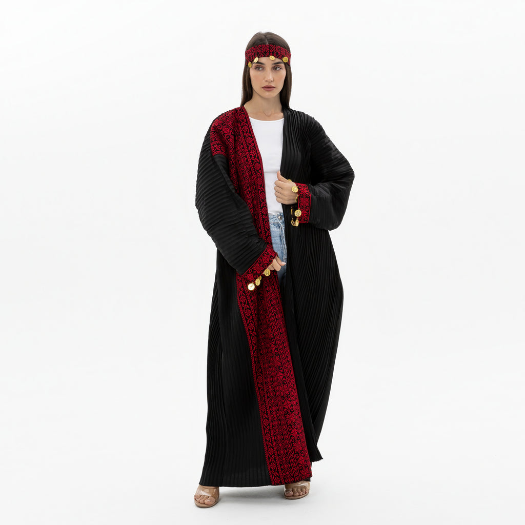 Black Abaya with Tatreez & Coin Details