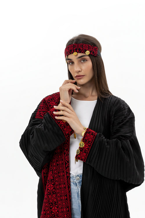 Black Abaya with Tatreez & Coin Details