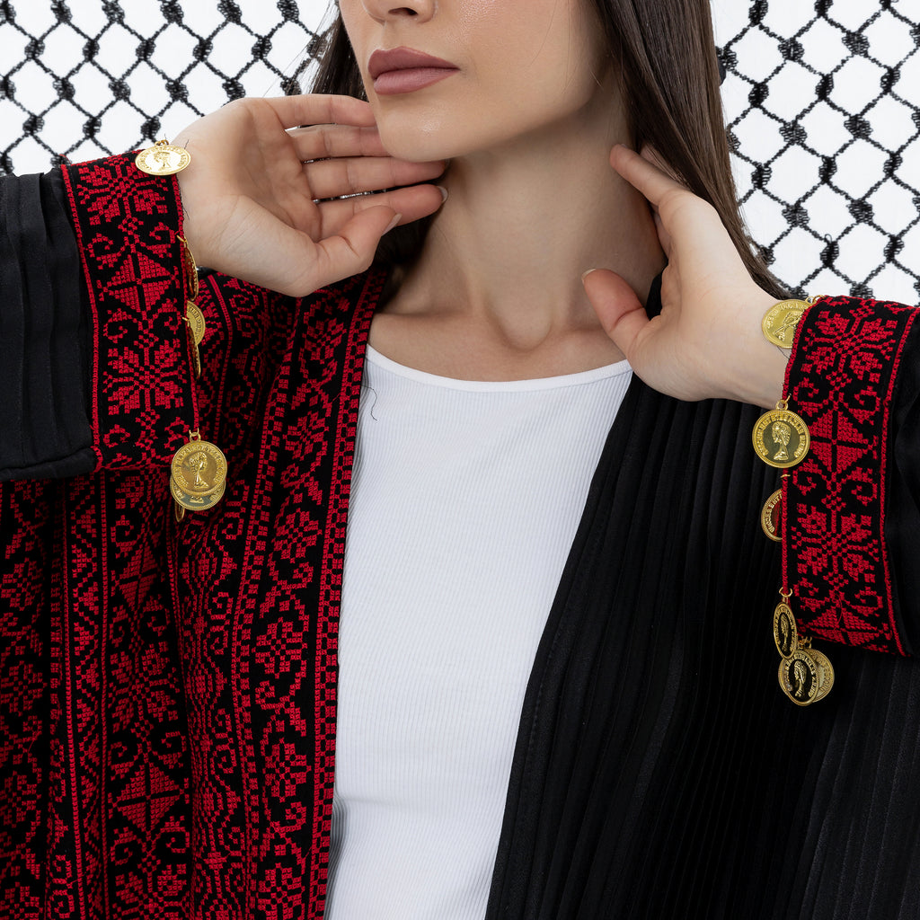 Black Abaya with Tatreez & Coin Details