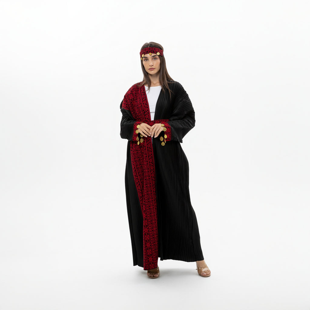 Black Abaya with Tatreez & Coin Details