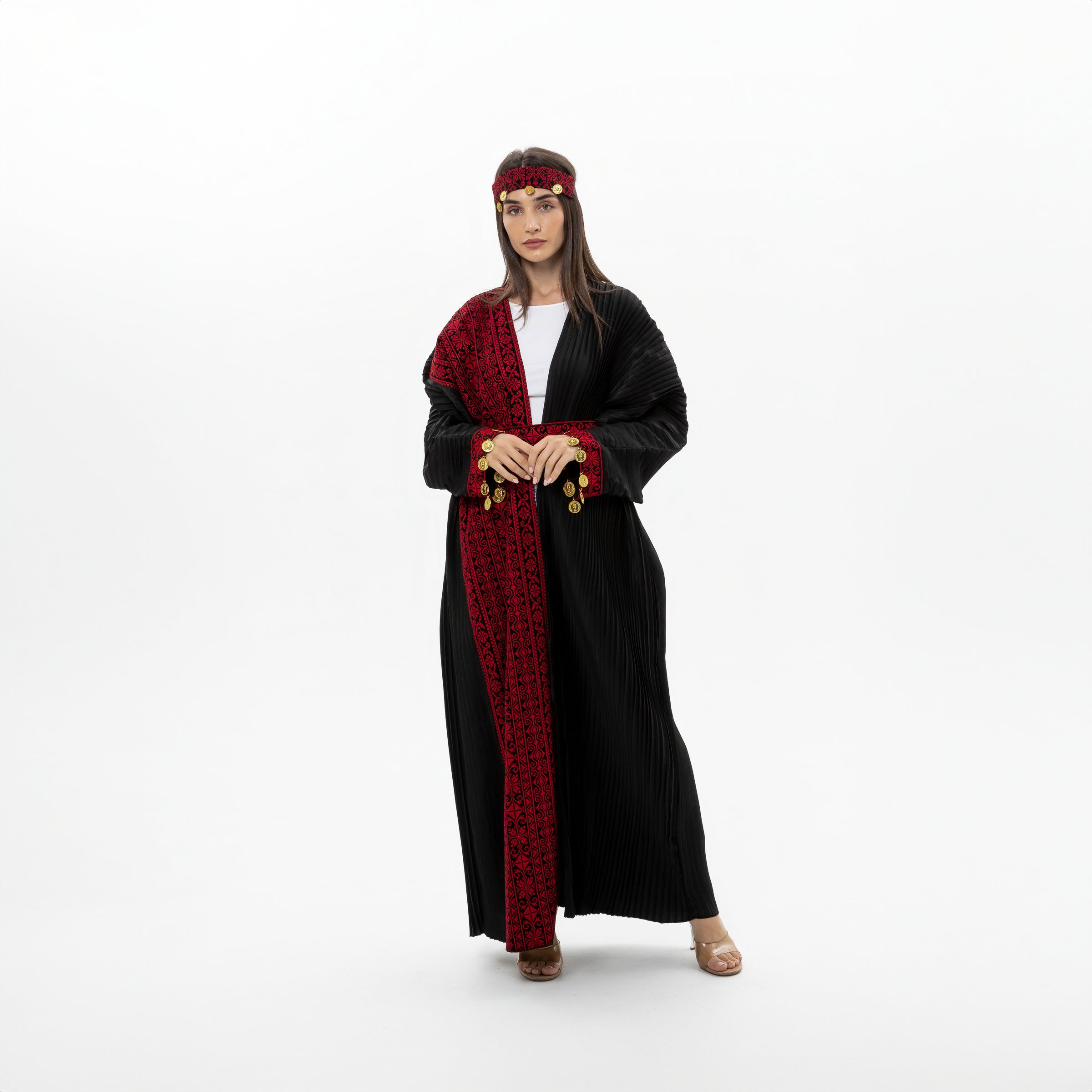 Black Abaya with Tatreez & Coin Details