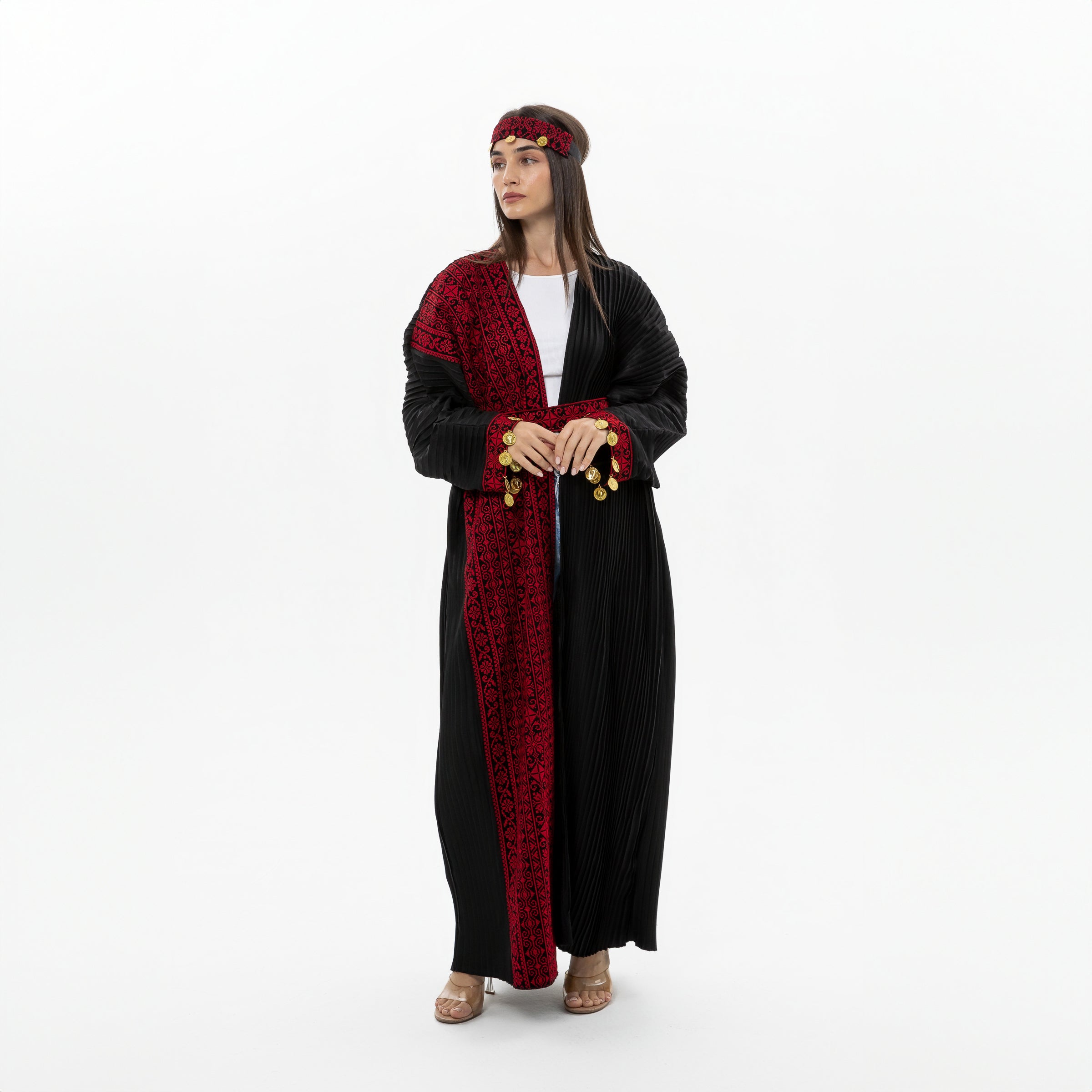 Black Abaya with Tatreez & Coin Details