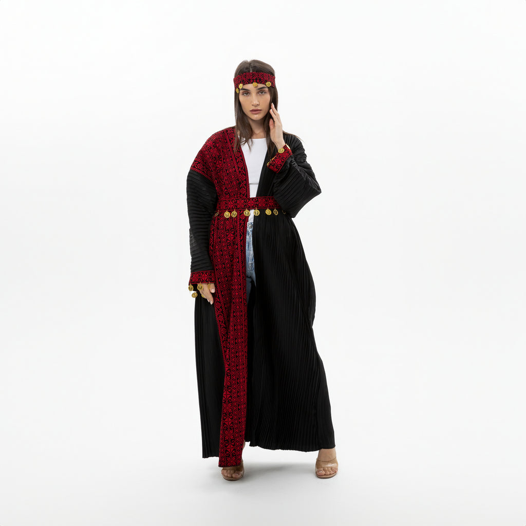Black Abaya with Tatreez & Coin Details