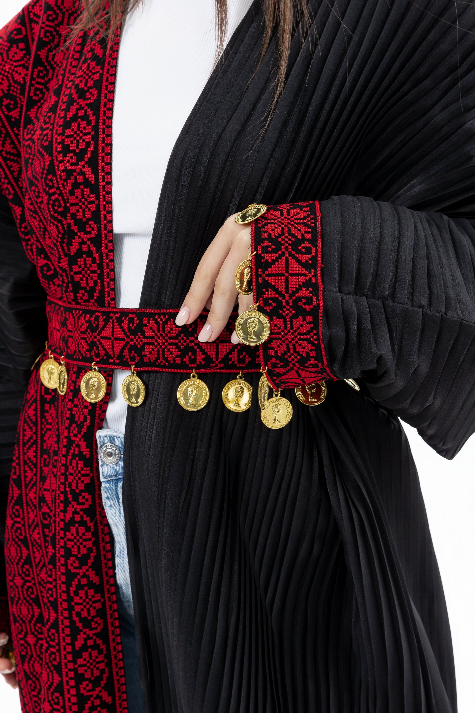Black Abaya with Tatreez & Coin Details