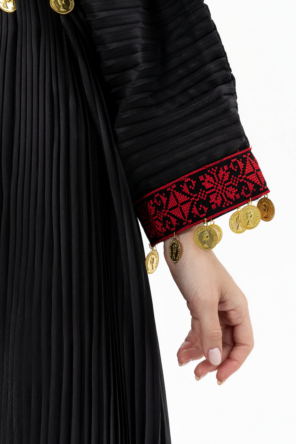 Black Abaya with Tatreez & Coin Details