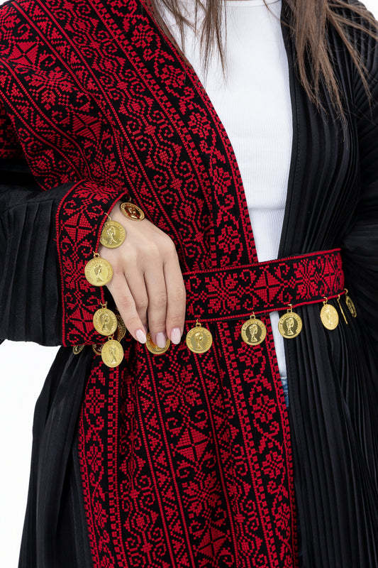 Black Abaya with Tatreez & Coin Details