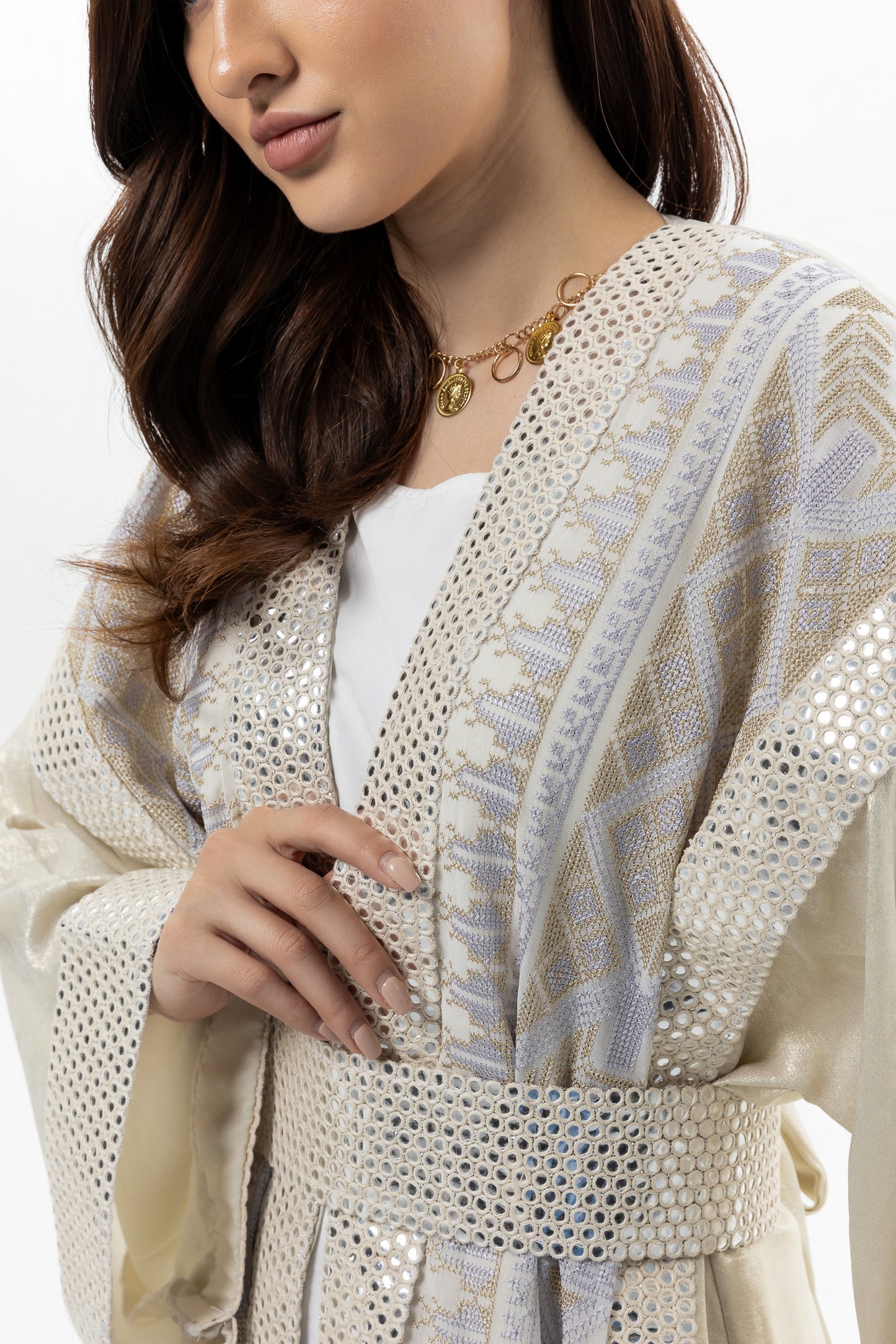 Sequin Abaya with Gold Tatreez Details