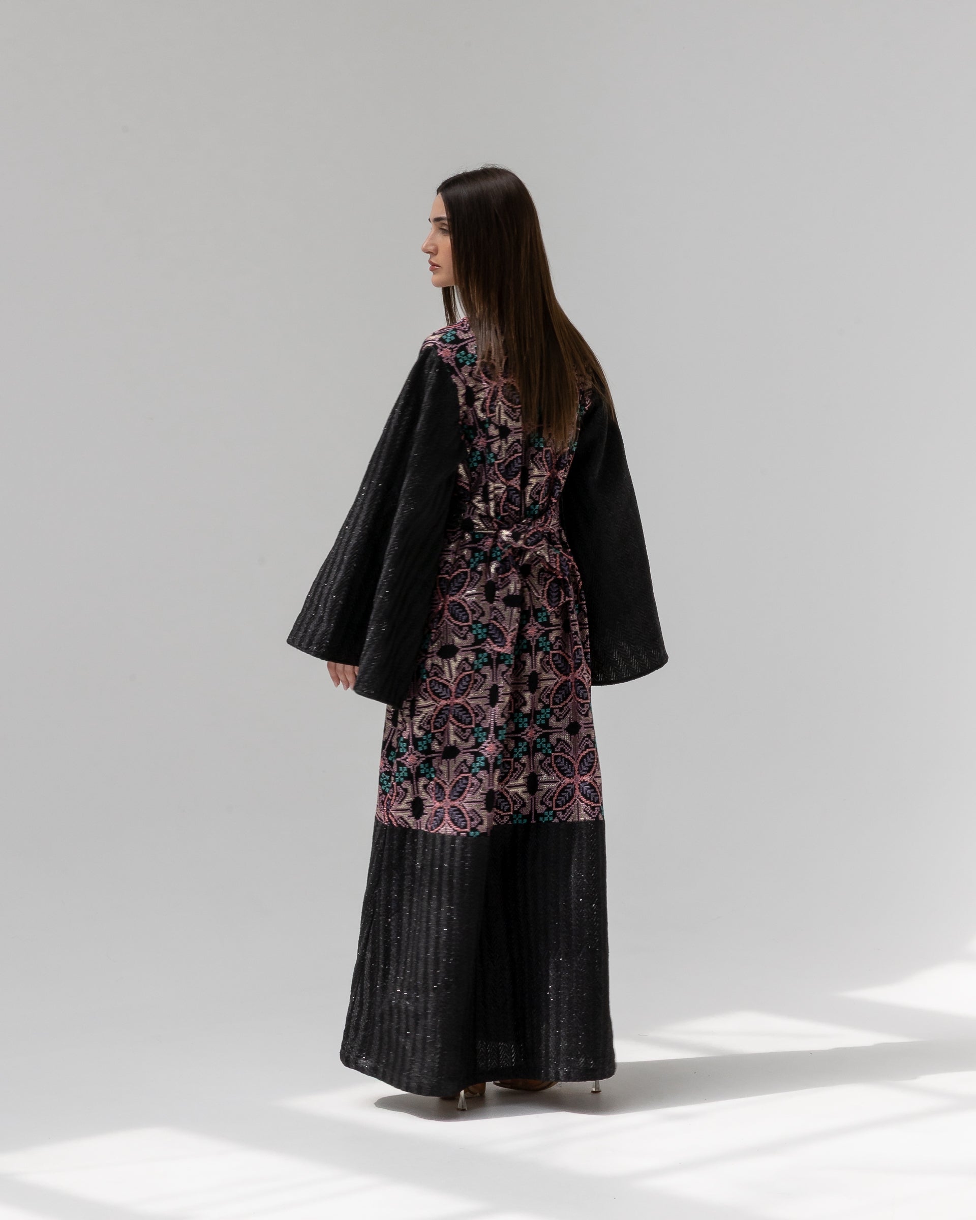 Black Kaftan with Floral Embroidery